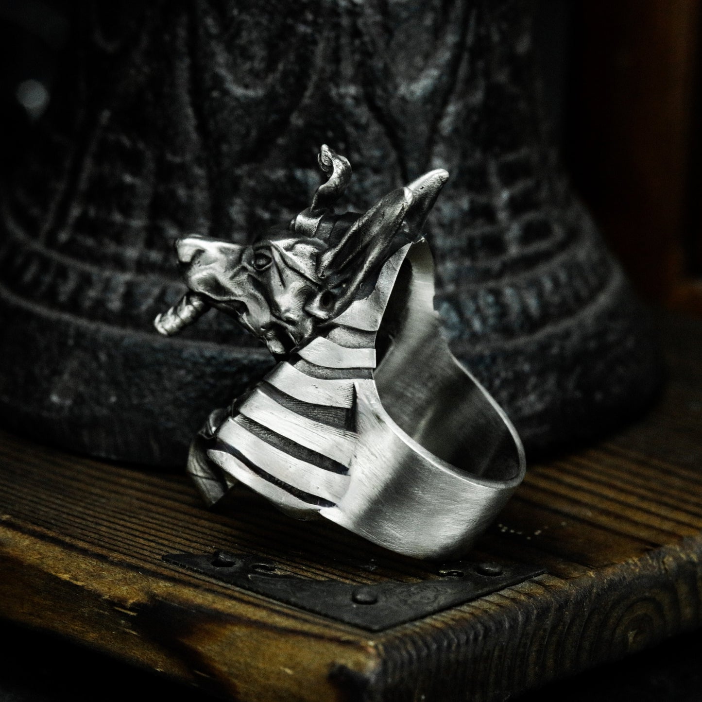Anubis Ring with Cyber Armor Design - 925 Sterling Silver Handmade