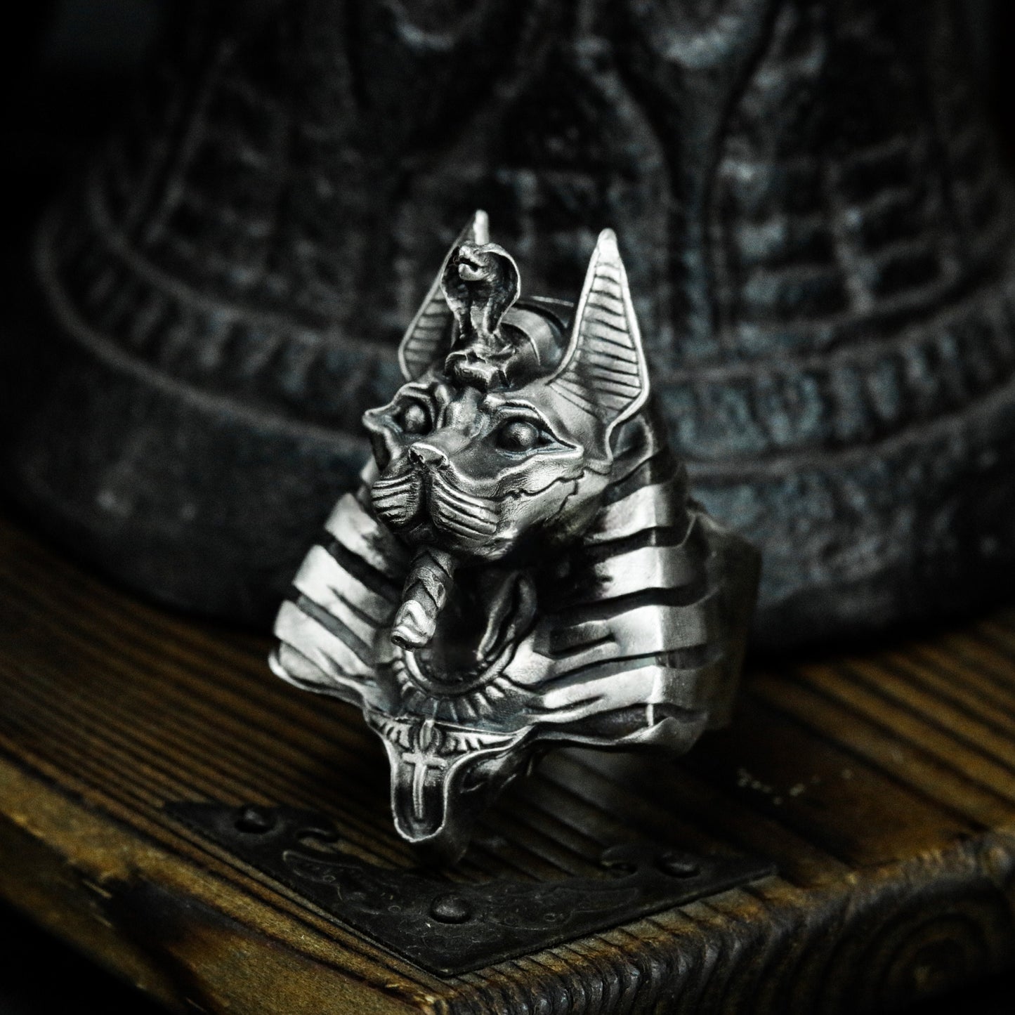 Anubis Ring with Cyber Armor Design - 925 Sterling Silver Handmade