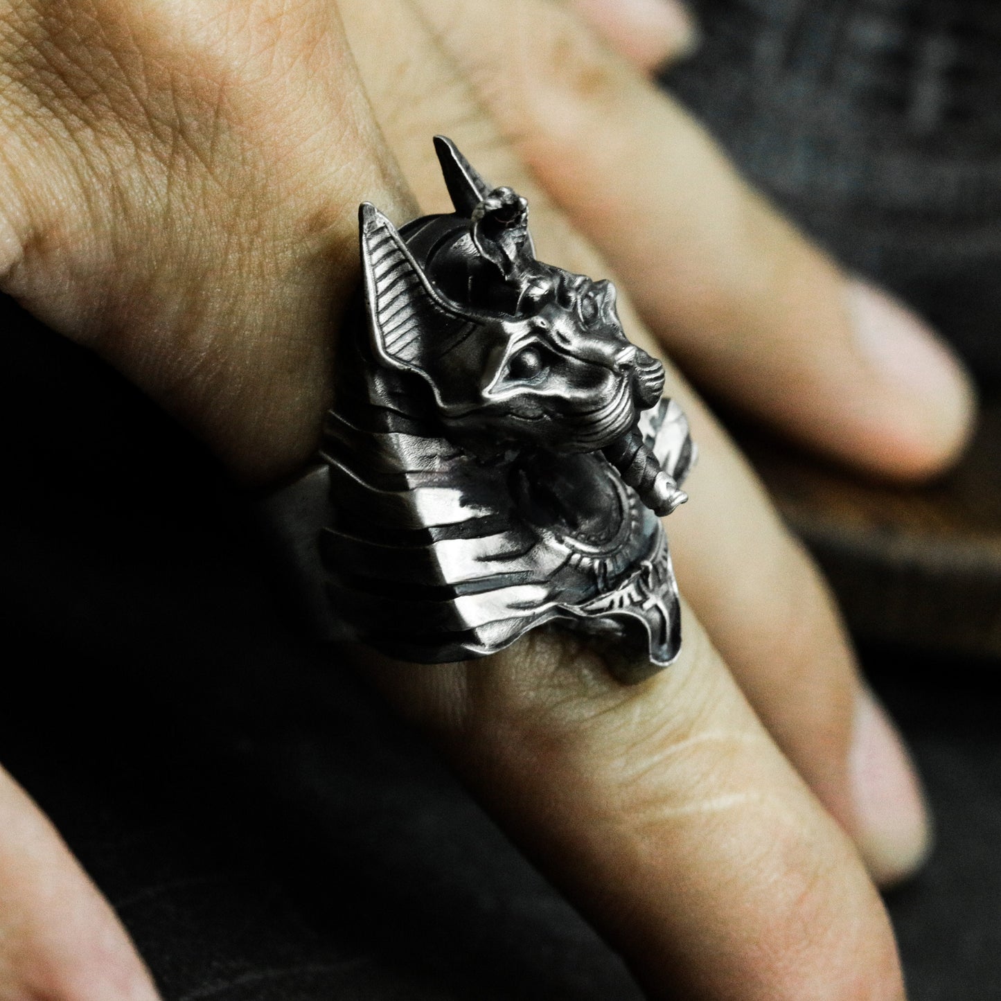 Anubis Ring with Cyber Armor Design - 925 Sterling Silver Handmade