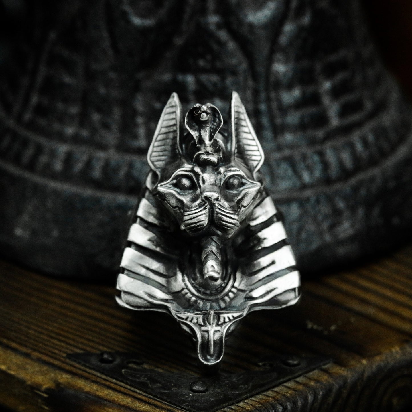 Anubis Ring with Cyber Armor Design - 925 Sterling Silver Handmade