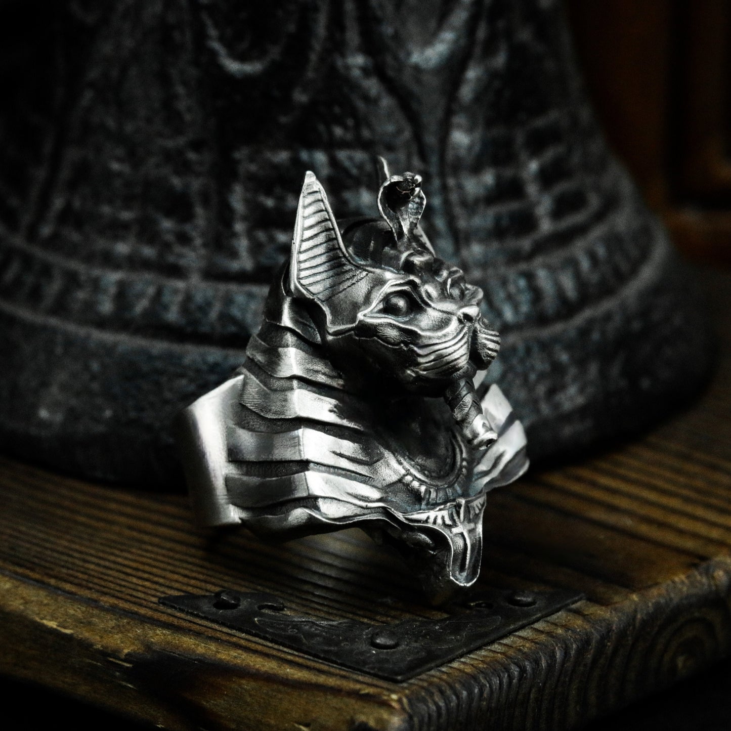 Anubis Ring with Cyber Armor Design - 925 Sterling Silver Handmade