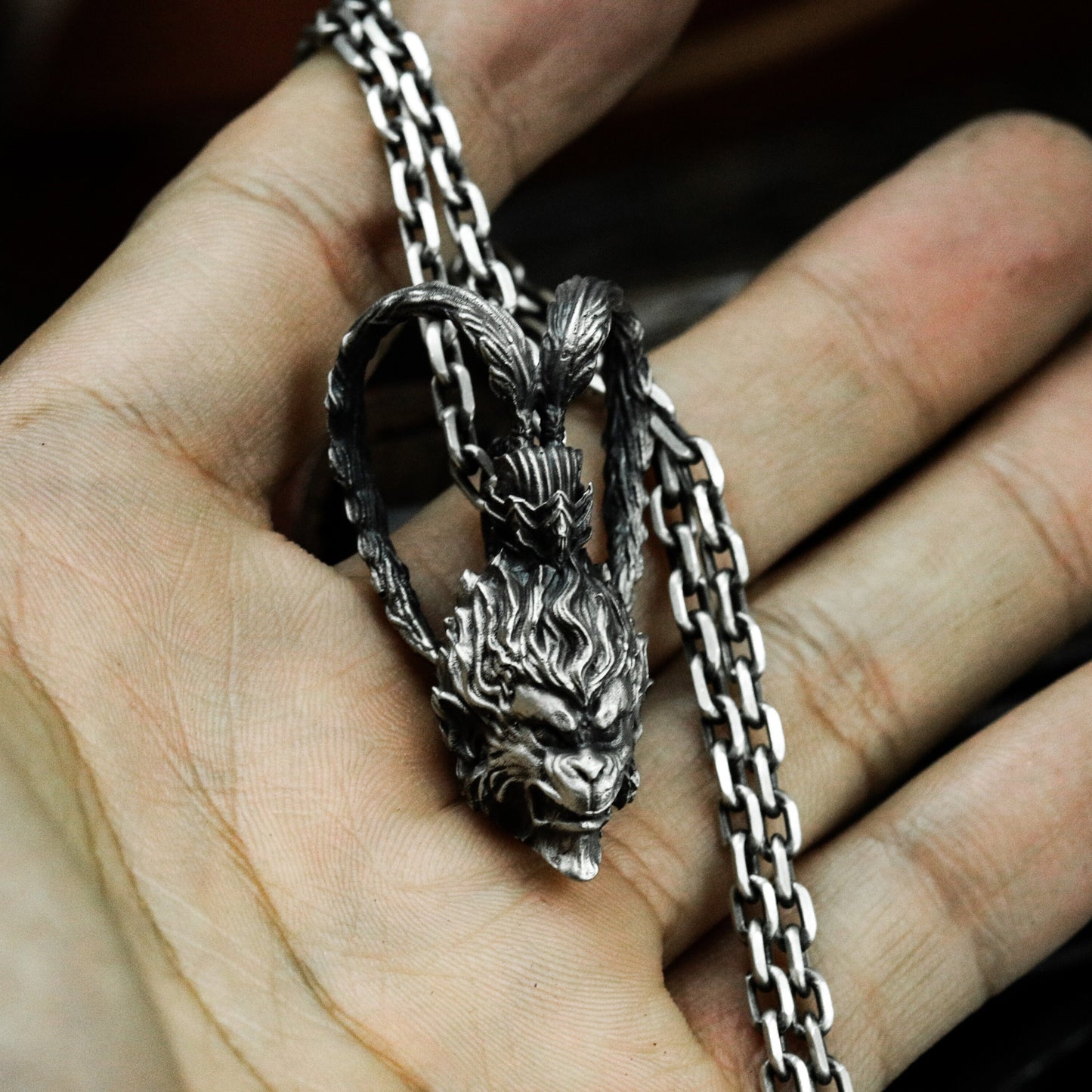 Angry Monkey King Skull Pendant - 925 Sterling Silver Handmade