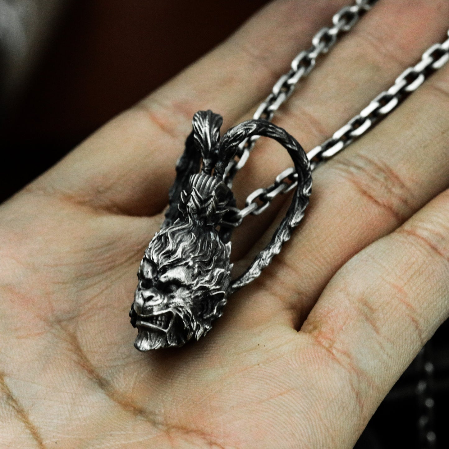 Angry Monkey King Skull Pendant - 925 Sterling Silver Handmade