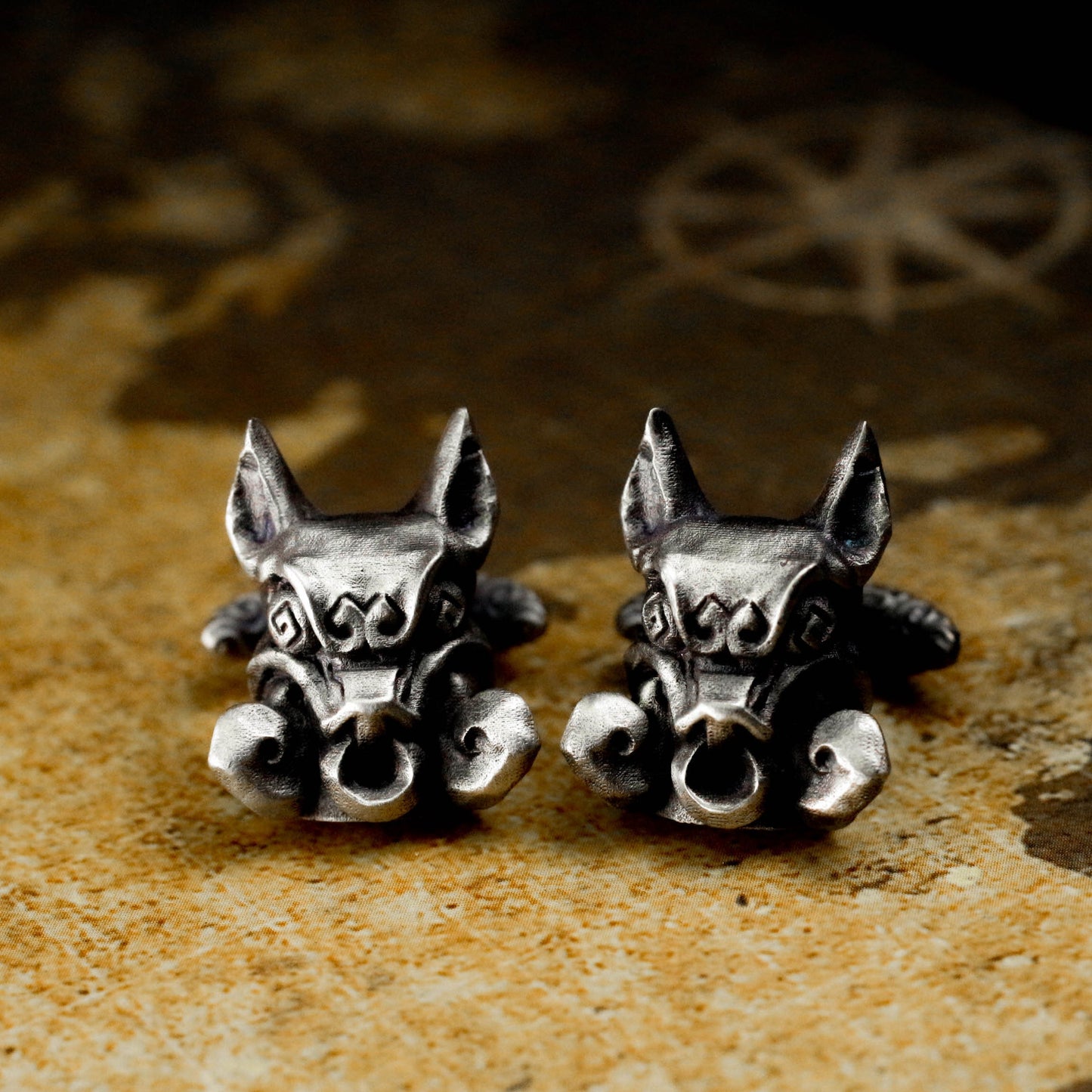 Indian Wild Boar Totem Cufflinks - 925 Sterling Silver Handmade