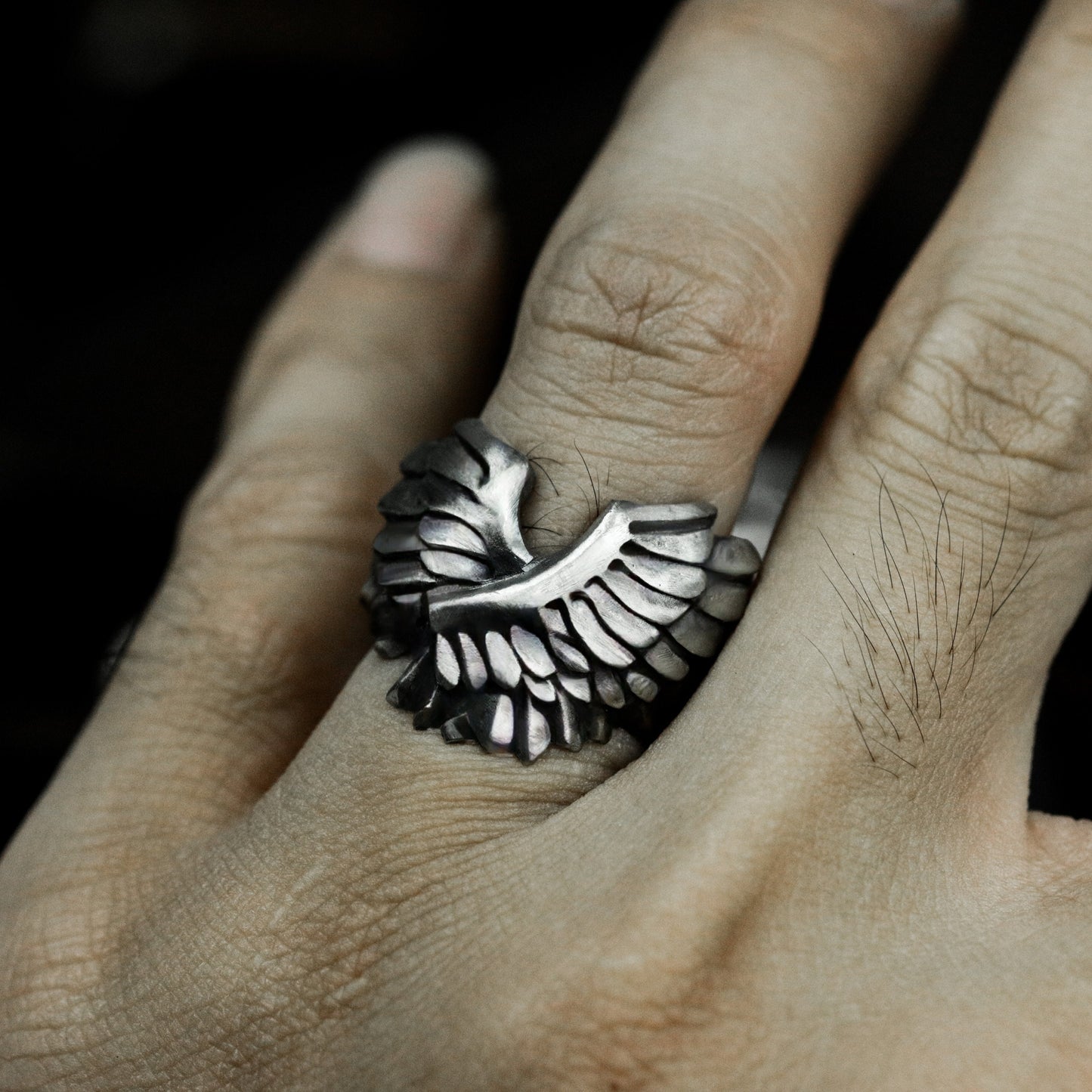 Spiral Wing Ring with Uplifted Crest - 925 Sterling Silver Handmade