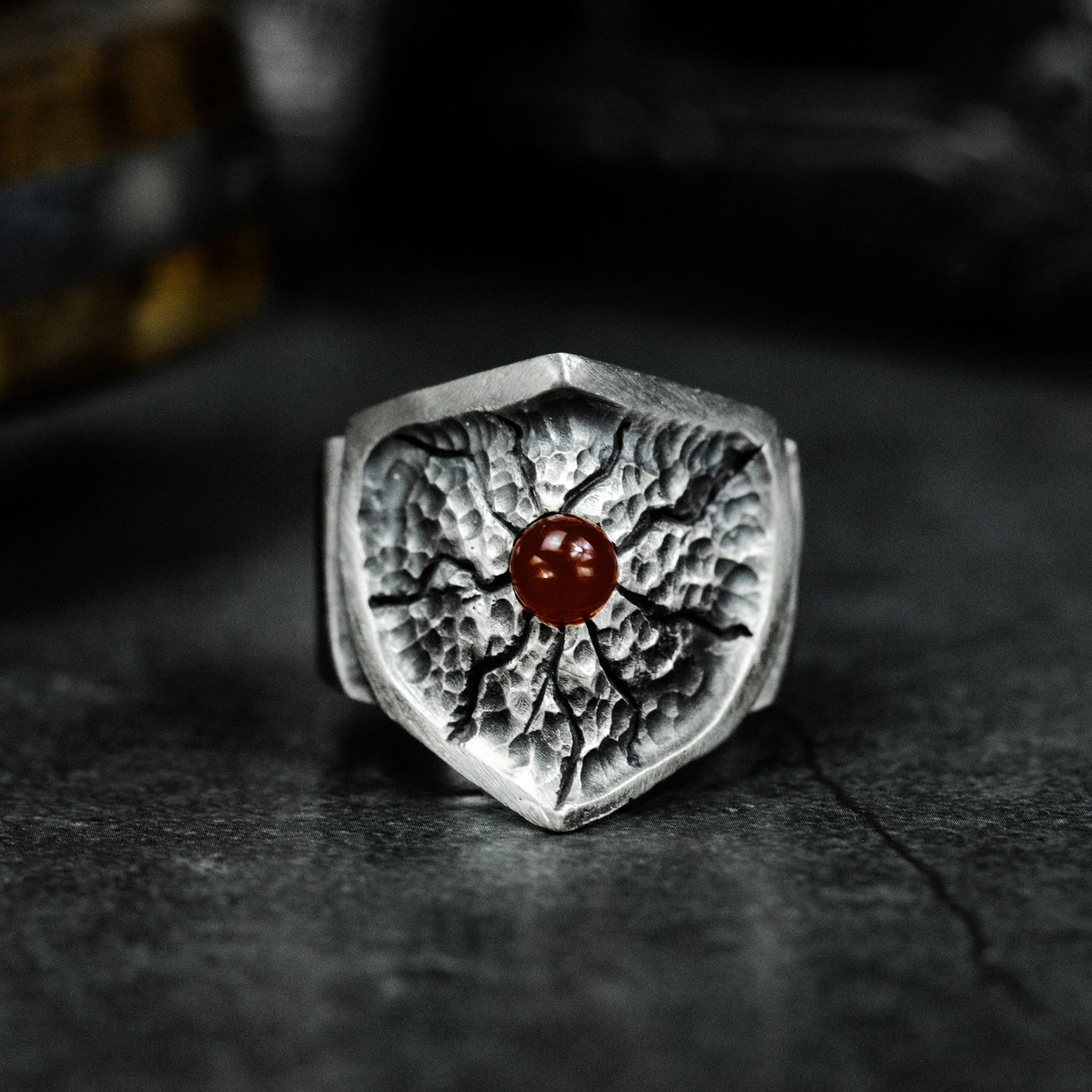 Volcanic Ruby Lava Ring - 925 Silver Handmade