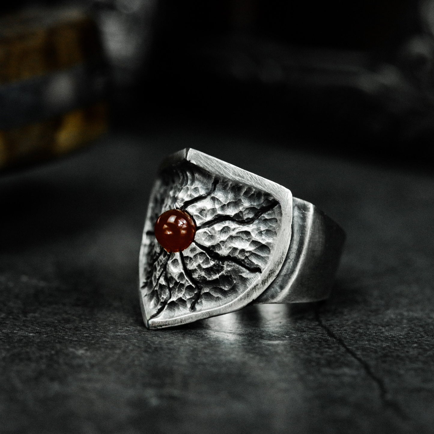 Volcanic Ruby Lava Ring - 925 Silver Handmade