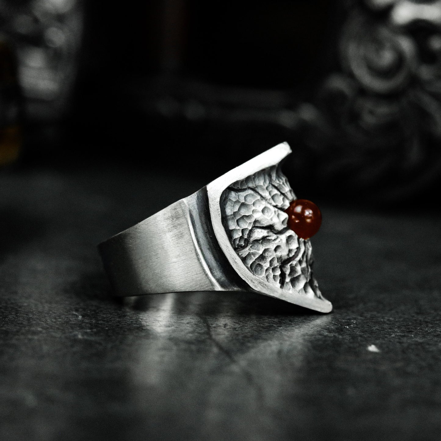Volcanic Ruby Lava Ring - 925 Silver Handmade
