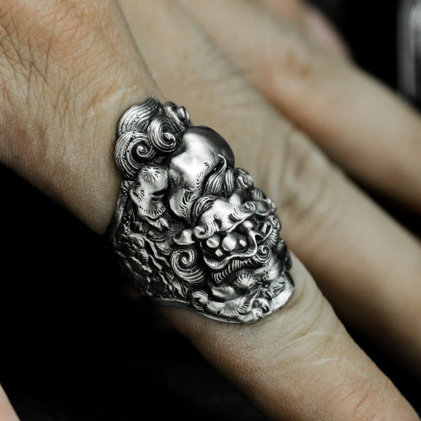 Foo Dog Guardian Ring ¨C 925 Sterling Silver Handmade