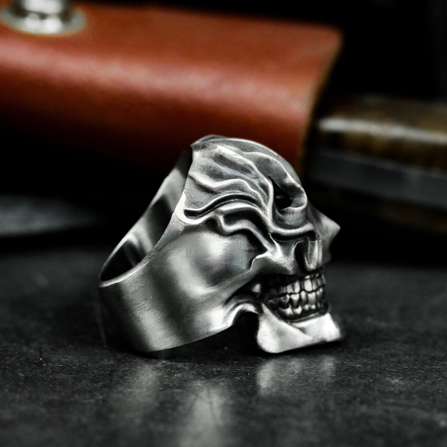Flame Skull Ring ¨C Handmade 925 Silver Burning Bone Band