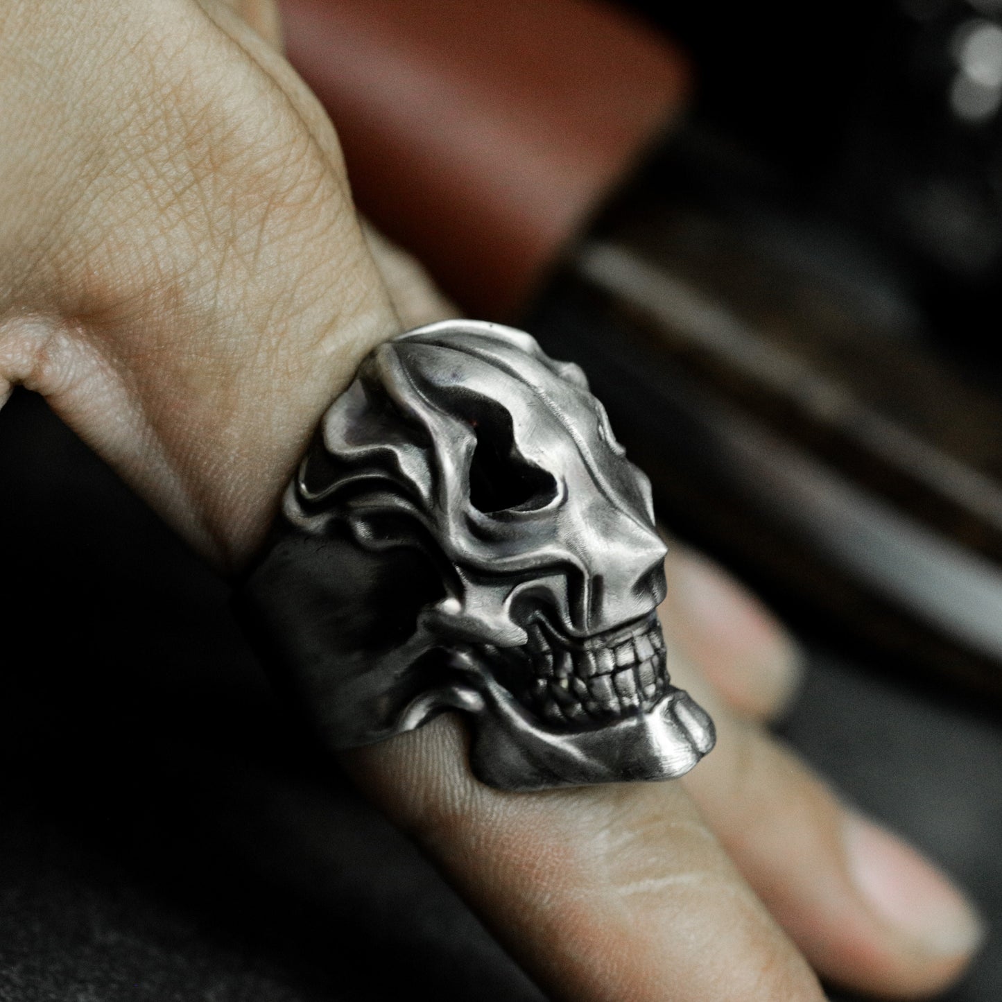 Flame Skull Ring ¨C Handmade 925 Silver Burning Bone Band