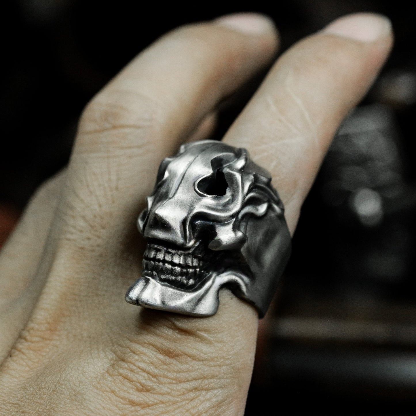 Flame Skull Ring ¨C Handmade 925 Silver Burning Bone Band