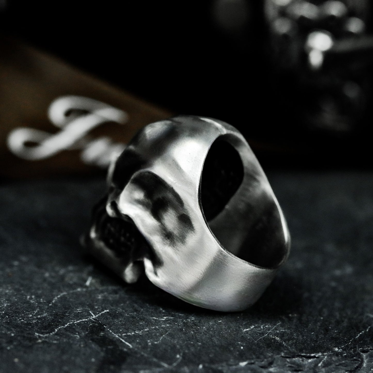 Carved Cyber Skull Ring - 925 Silver Handmade