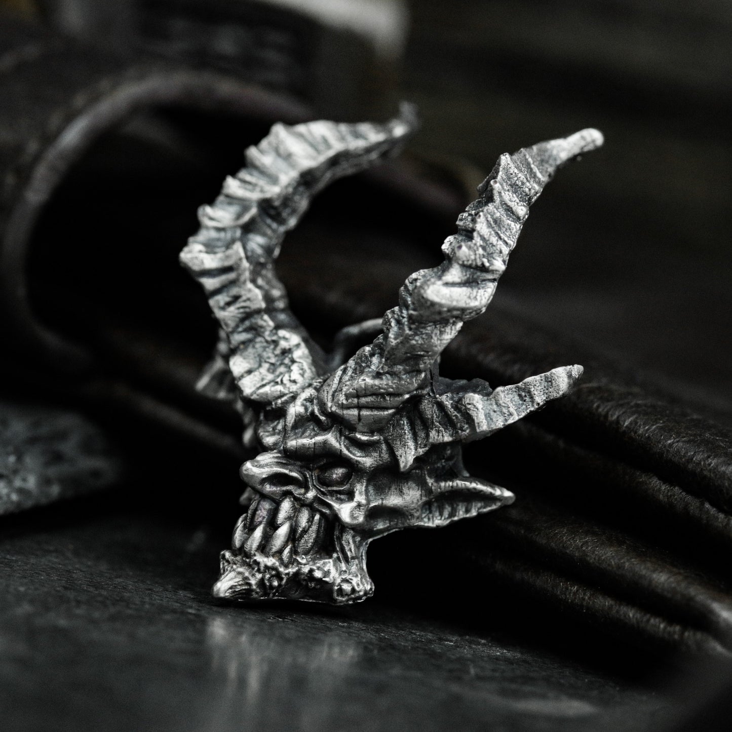 Horned Skull Pendant ¨C Handmade 925 Silver Demon Necklace