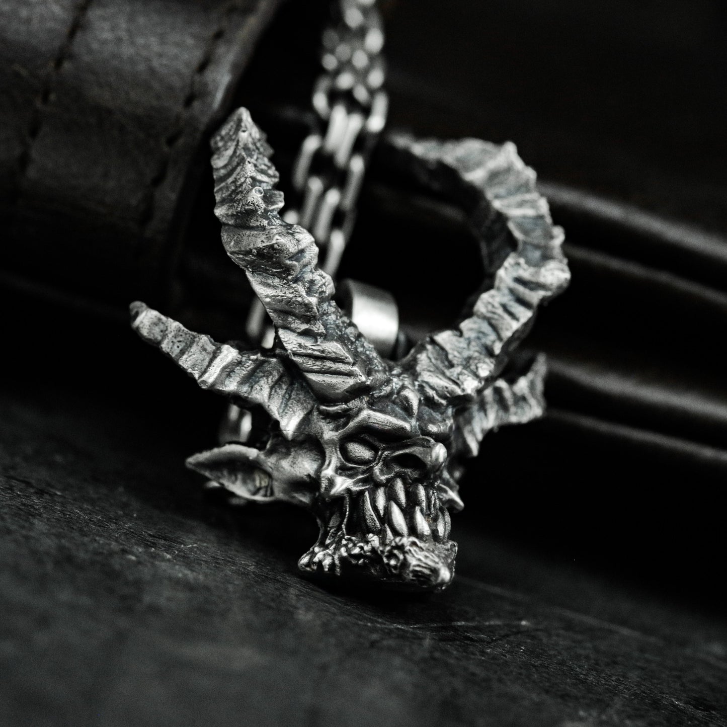 Horned Skull Pendant ¨C Handmade 925 Silver Demon Necklace
