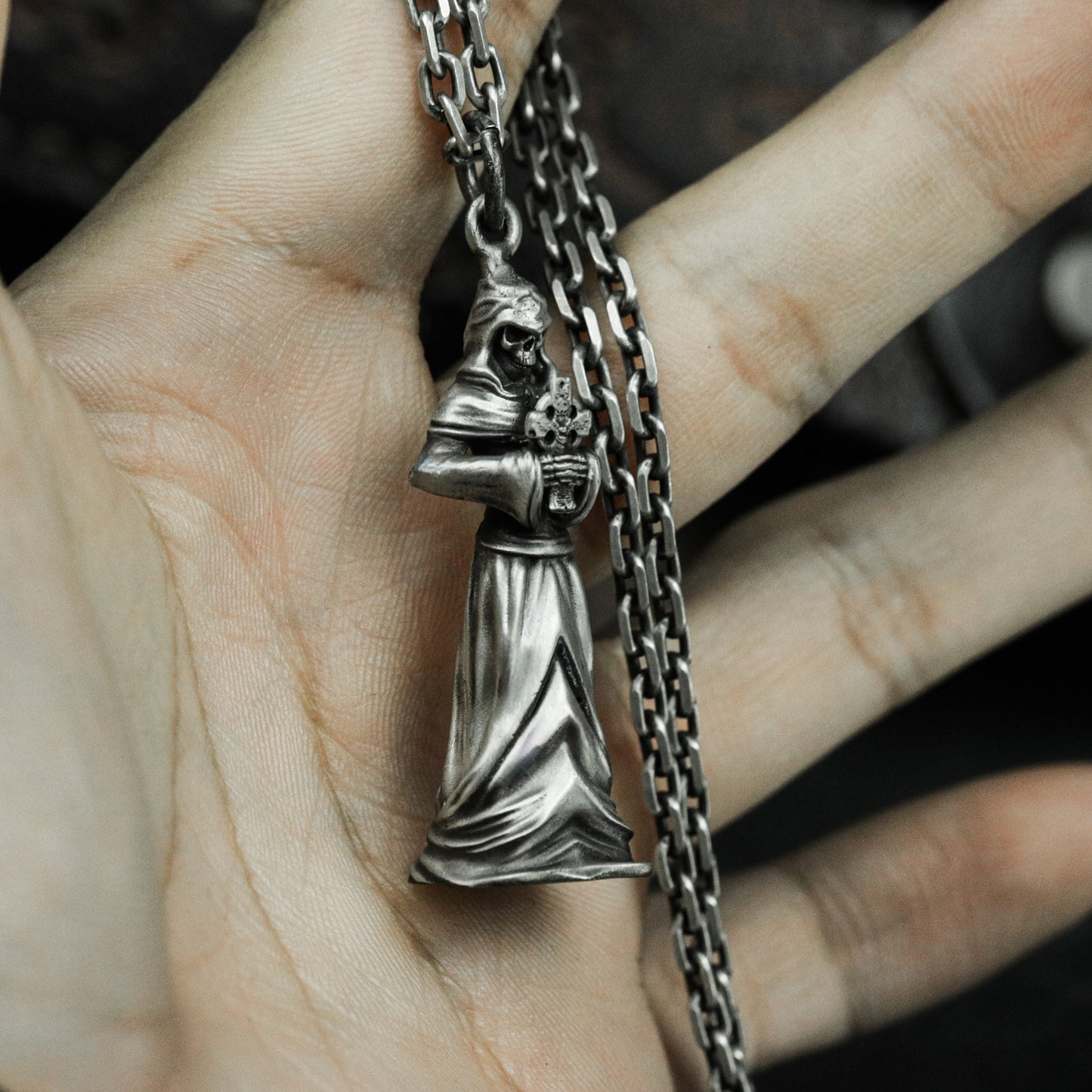 Standing Grim Reaper Pendant ¨C 925 Sterling Silver Handmade