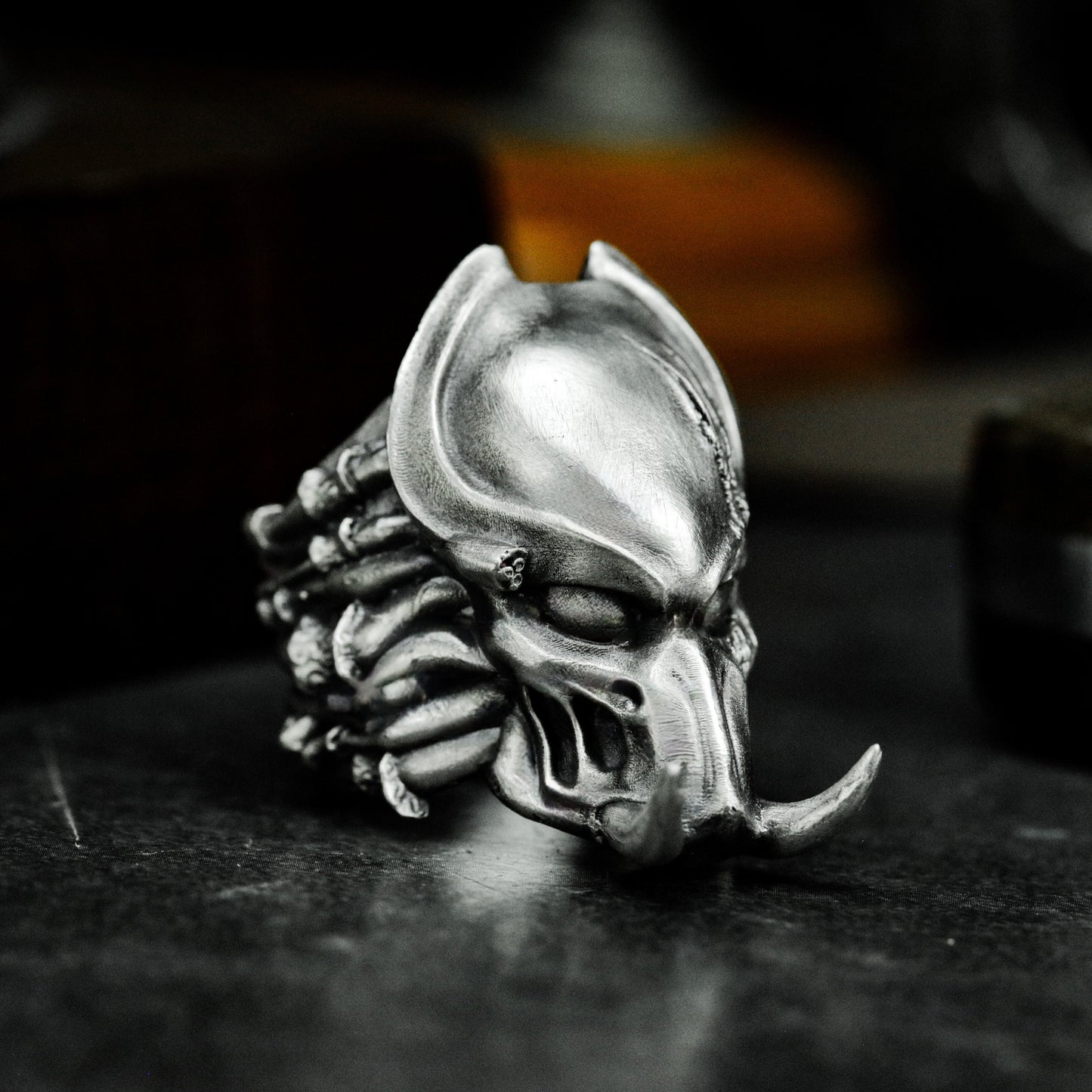 Alien Skull Ring with Spine Detail - 925 Sterling Silver Handmade