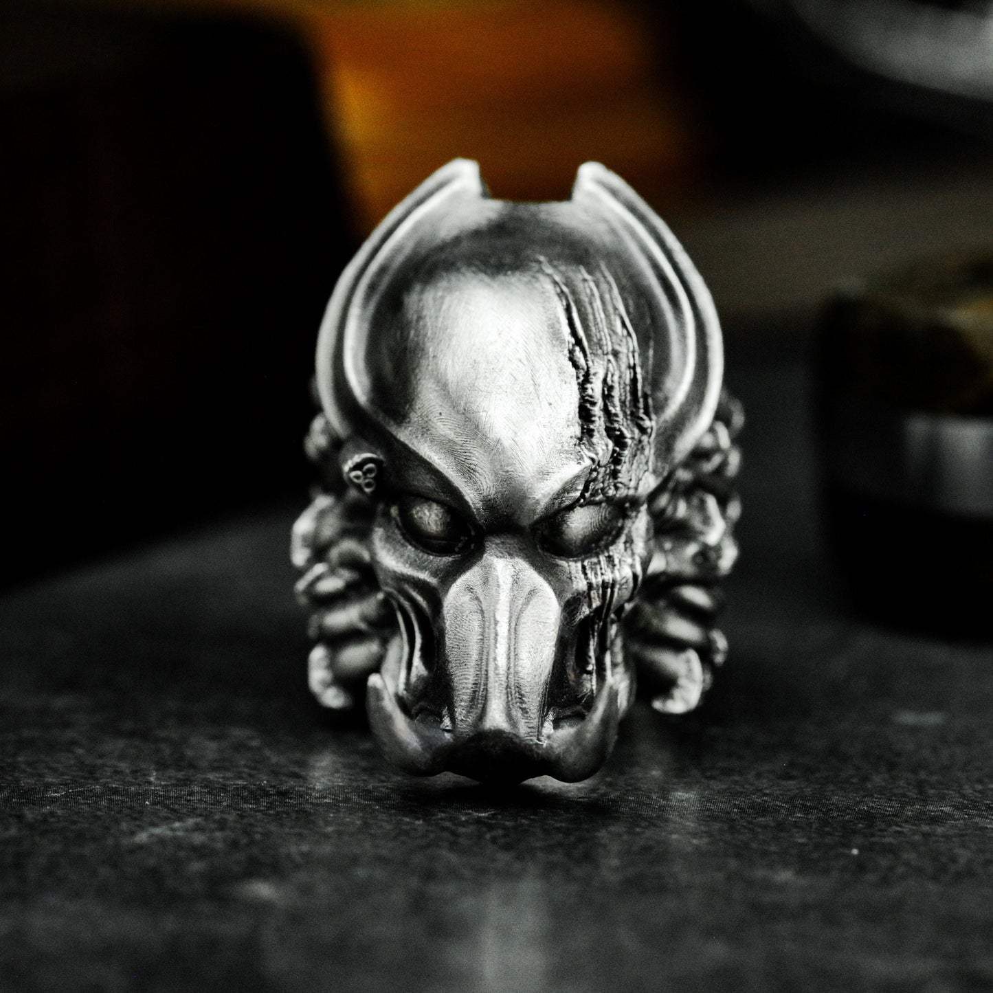 Alien Skull Ring with Spine Detail - 925 Sterling Silver Handmade