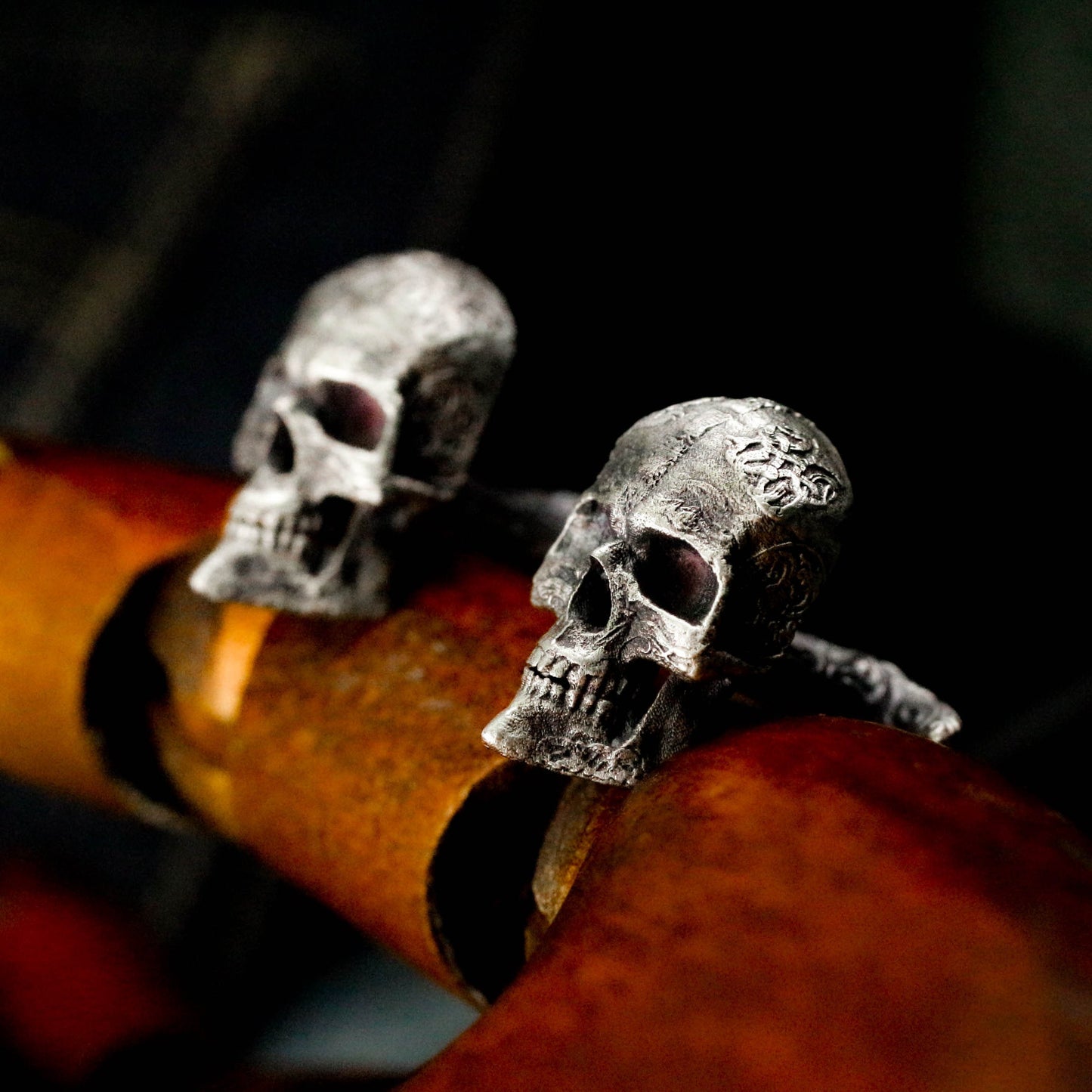 Totem Texture Skull Cufflinks - 925 Sterling Silver Handmade