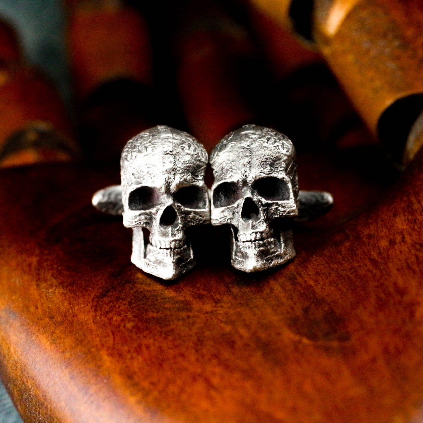 Totem Texture Skull Cufflinks - 925 Sterling Silver Handmade