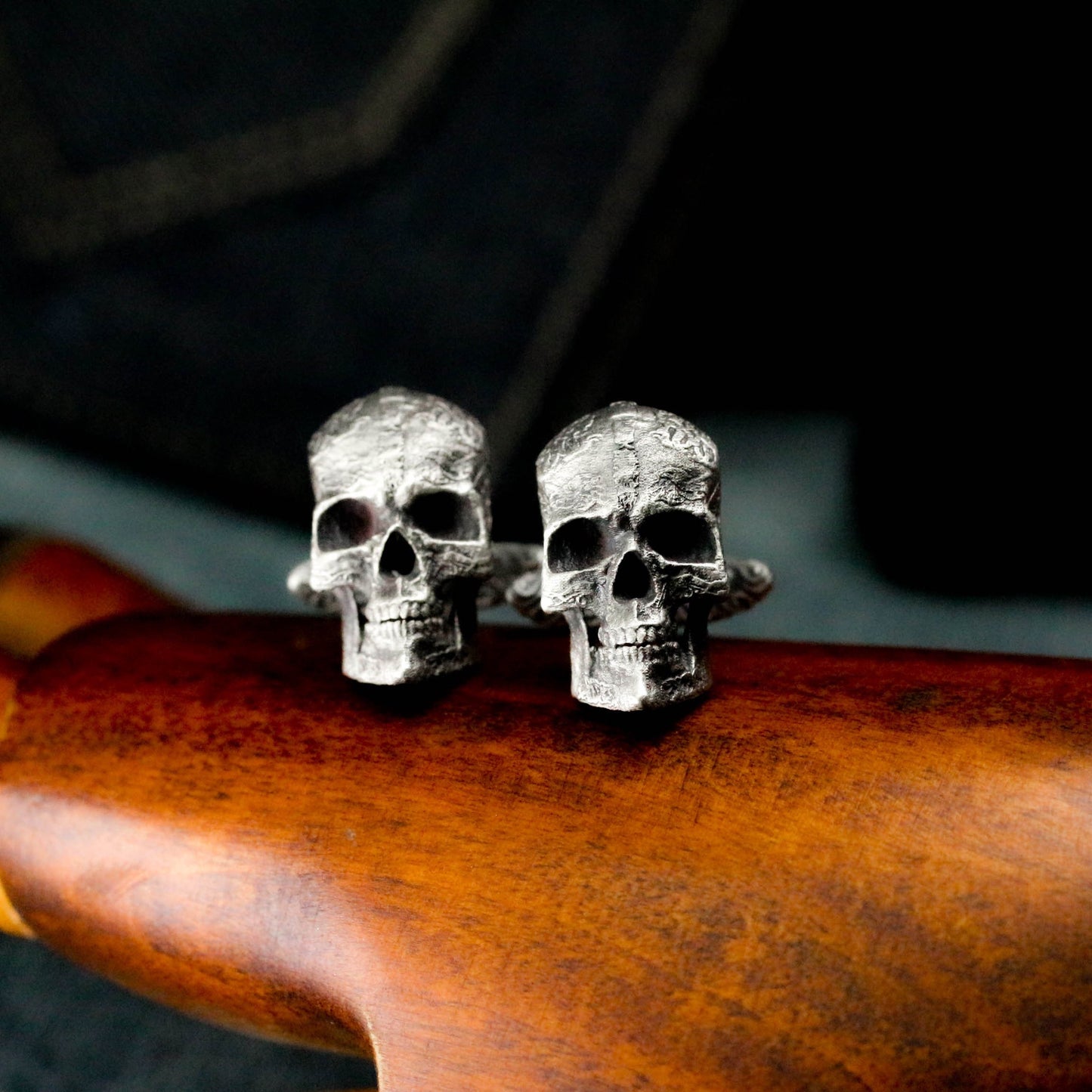 Totem Texture Skull Cufflinks - 925 Sterling Silver Handmade