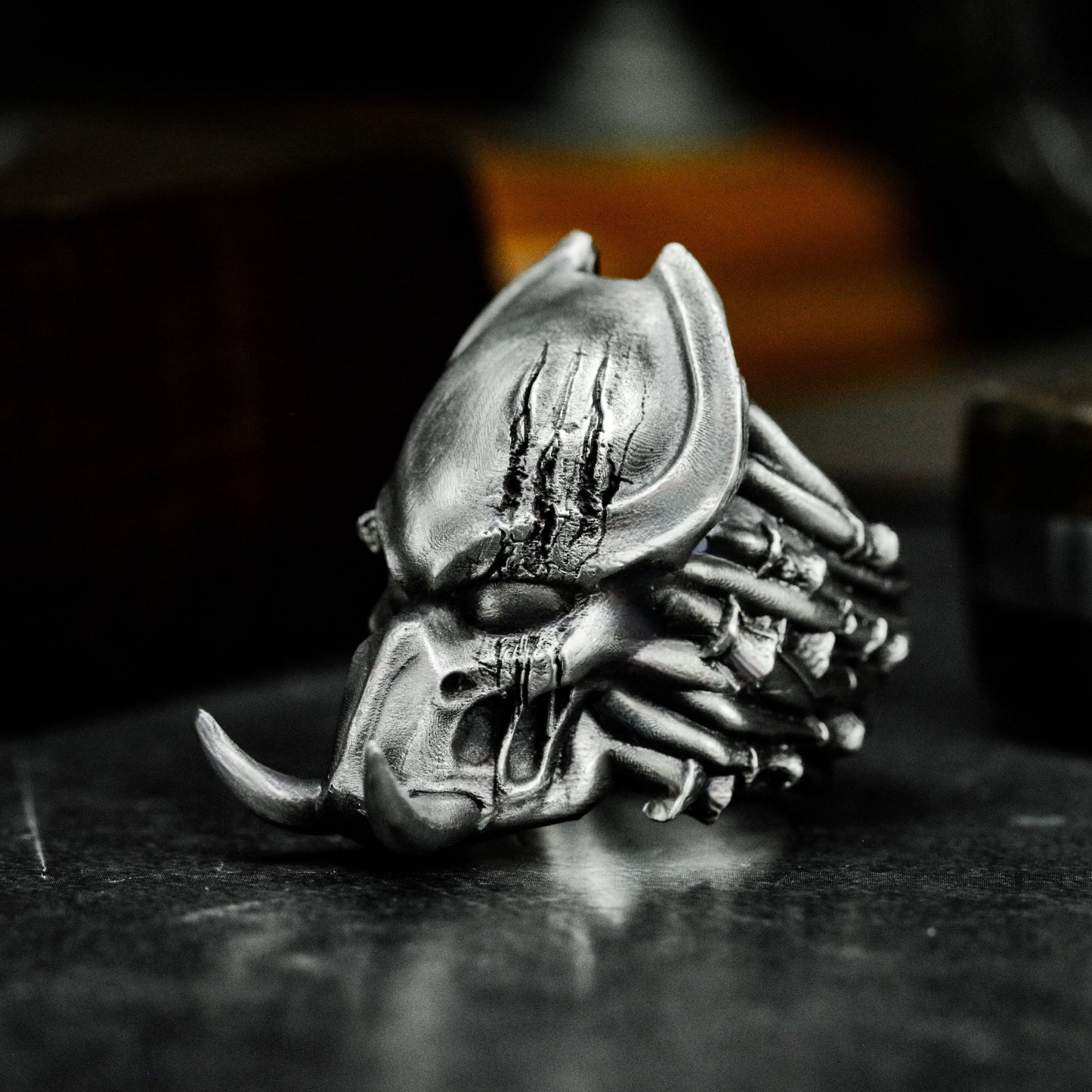 Alien Skull Ring with Spine Detail - 925 Sterling Silver Handmade