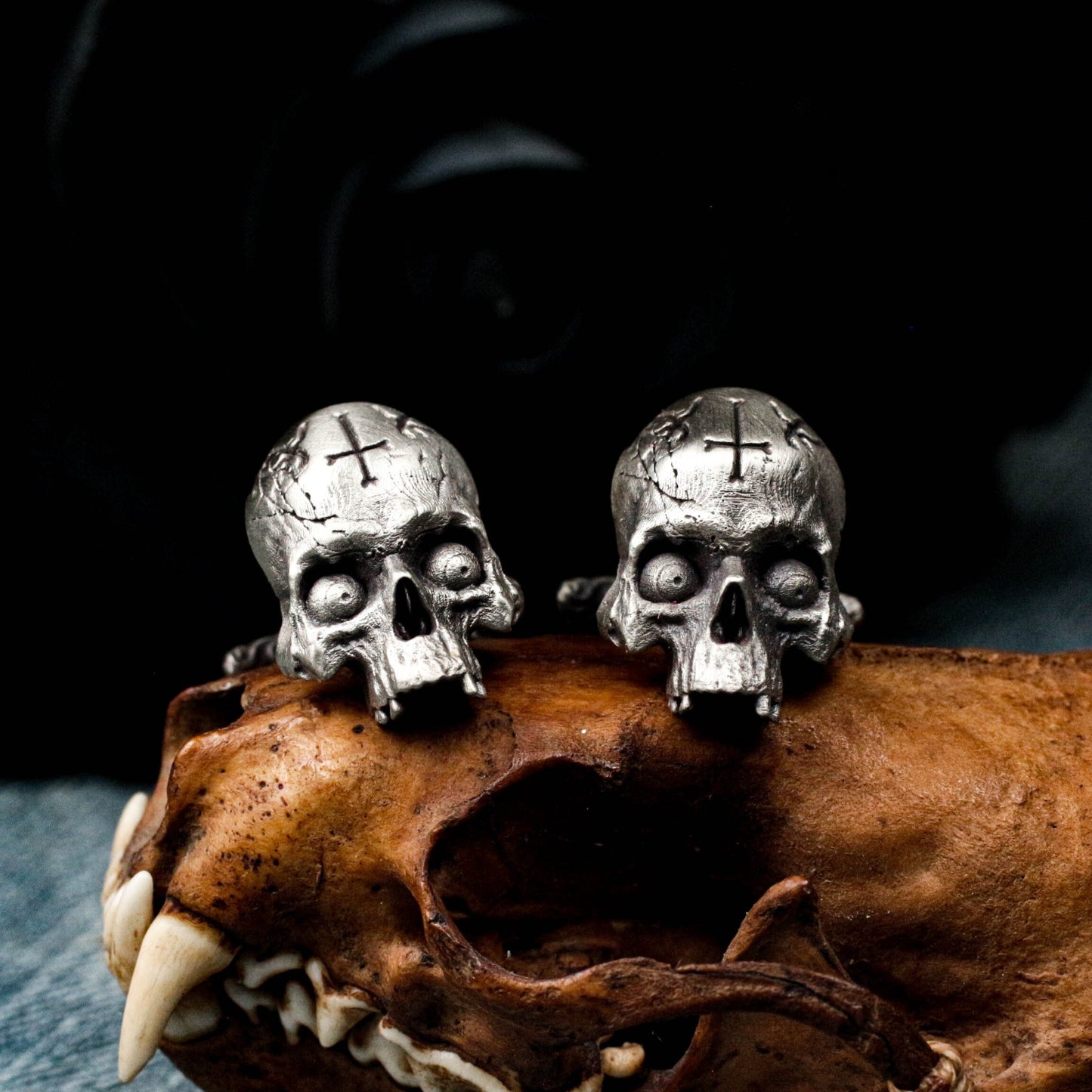 Thriller Big Eyes Skull Cufflinks - 925 Sterling Silver Handmade