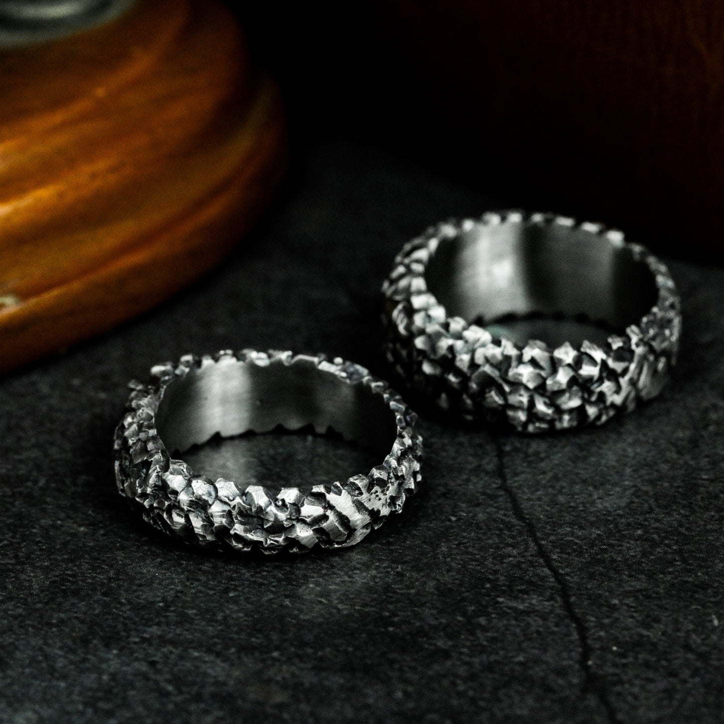 Dragon Scale Couple Rings with Blue Gemstones - 925 Sterling Silver Handmade