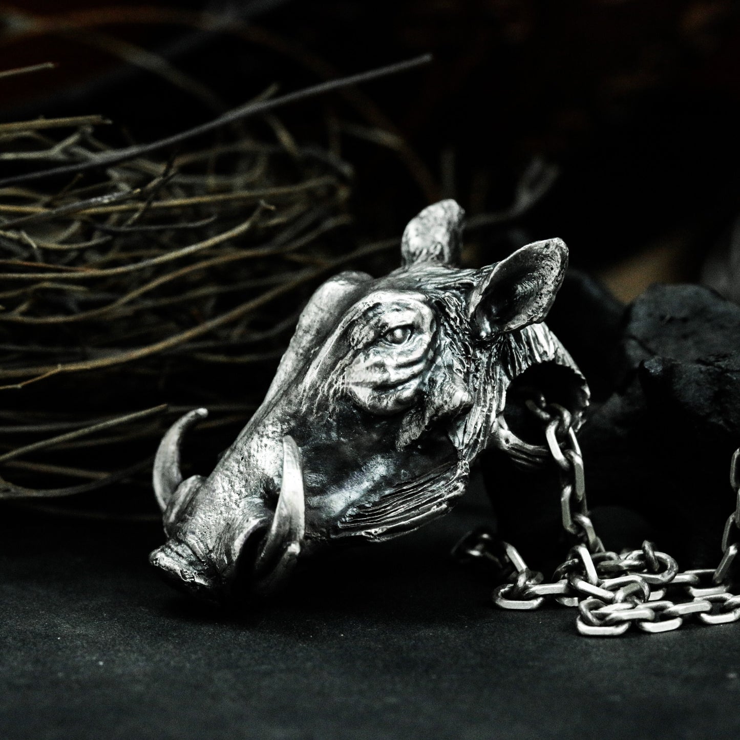 Boar Head Pendant - 925 Silver Handmade Wild Beast Totem