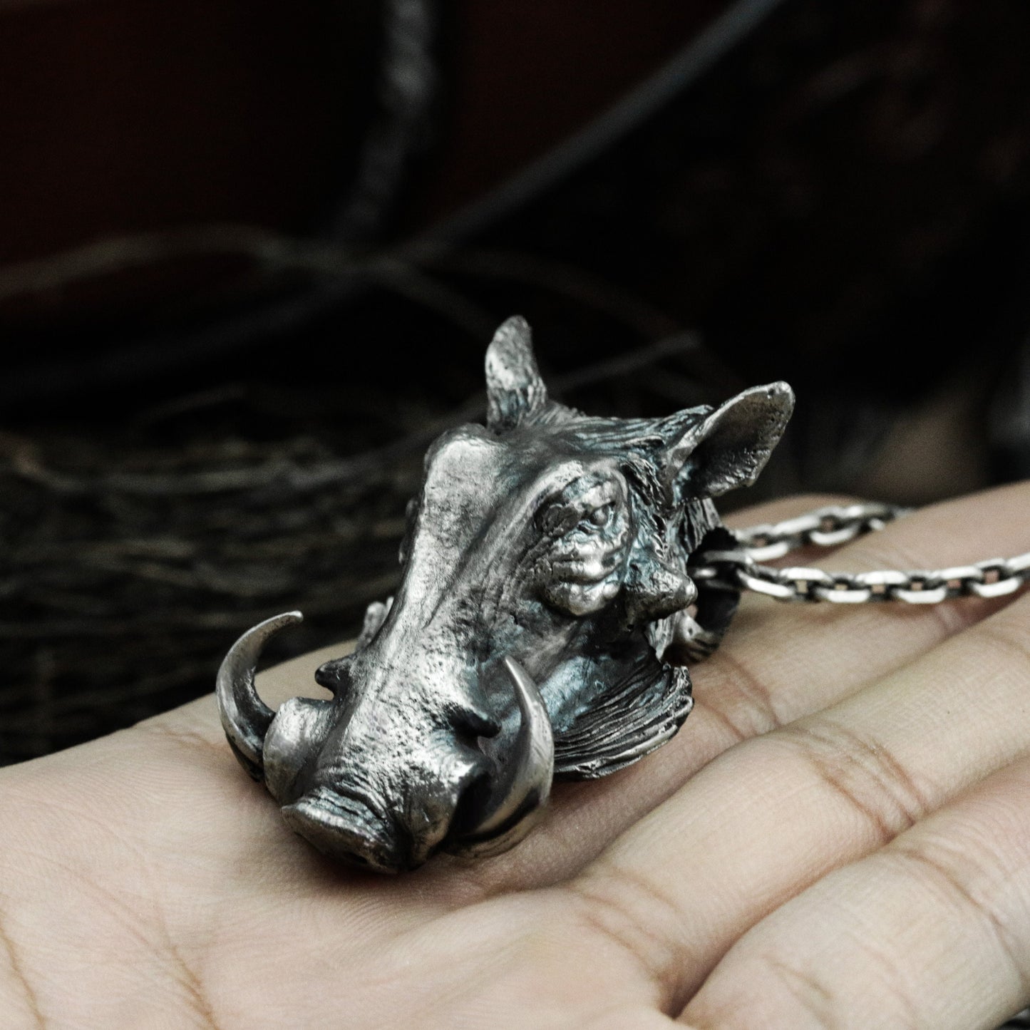 Boar Head Pendant - 925 Silver Handmade Wild Beast Totem