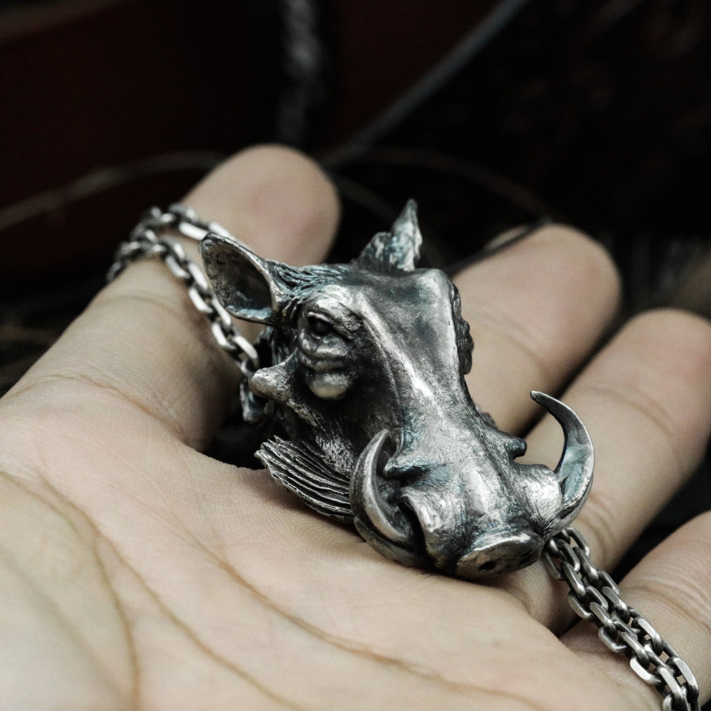 Boar Head Pendant - 925 Silver Handmade Wild Beast Totem