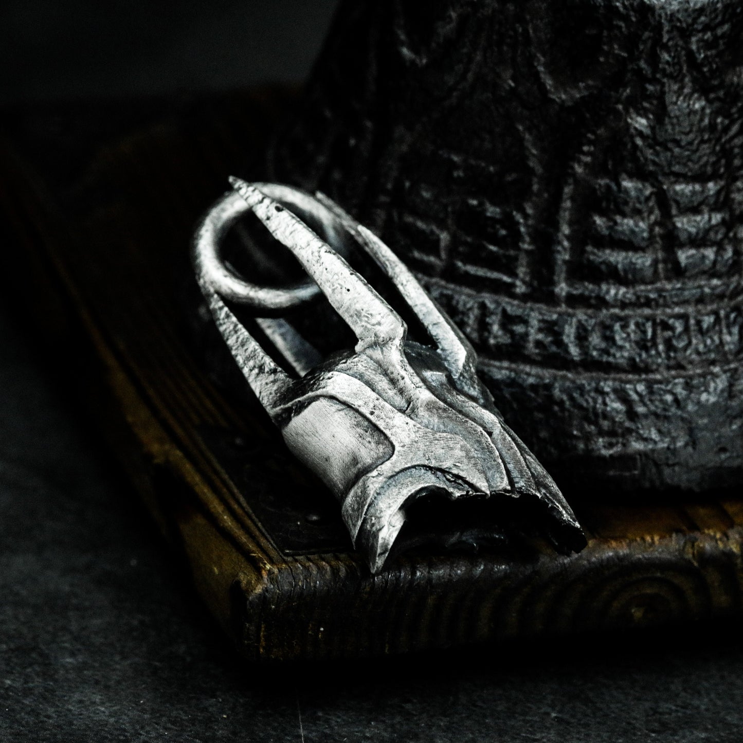 Cyber Horned Skull Pendant with Sharp Crest - 925 Sterling Silver Handmade