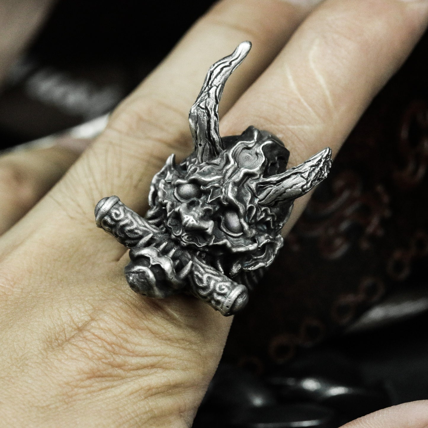 Hannya & Sutra Banner Ring ¨C 925 Silver Handmade
