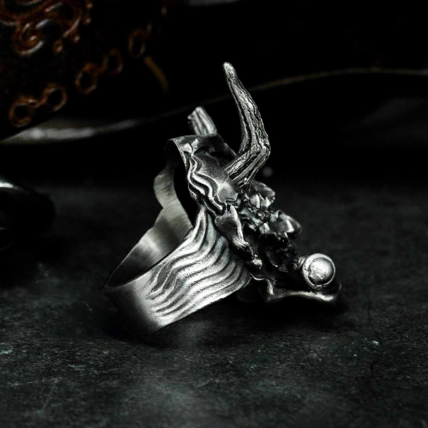 Hannya & Sutra Banner Ring ¨C 925 Silver Handmade