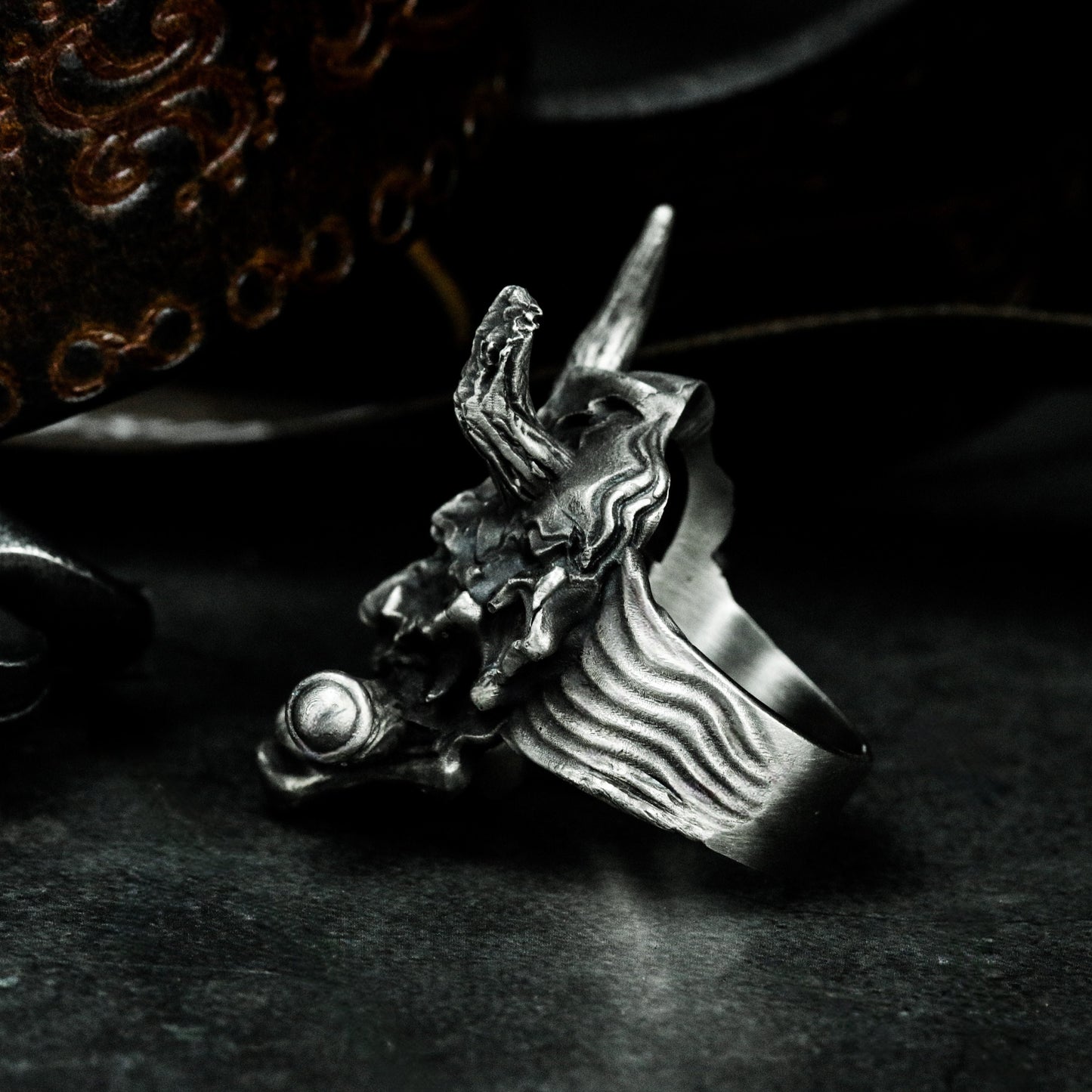 Hannya & Sutra Banner Ring ¨C 925 Silver Handmade