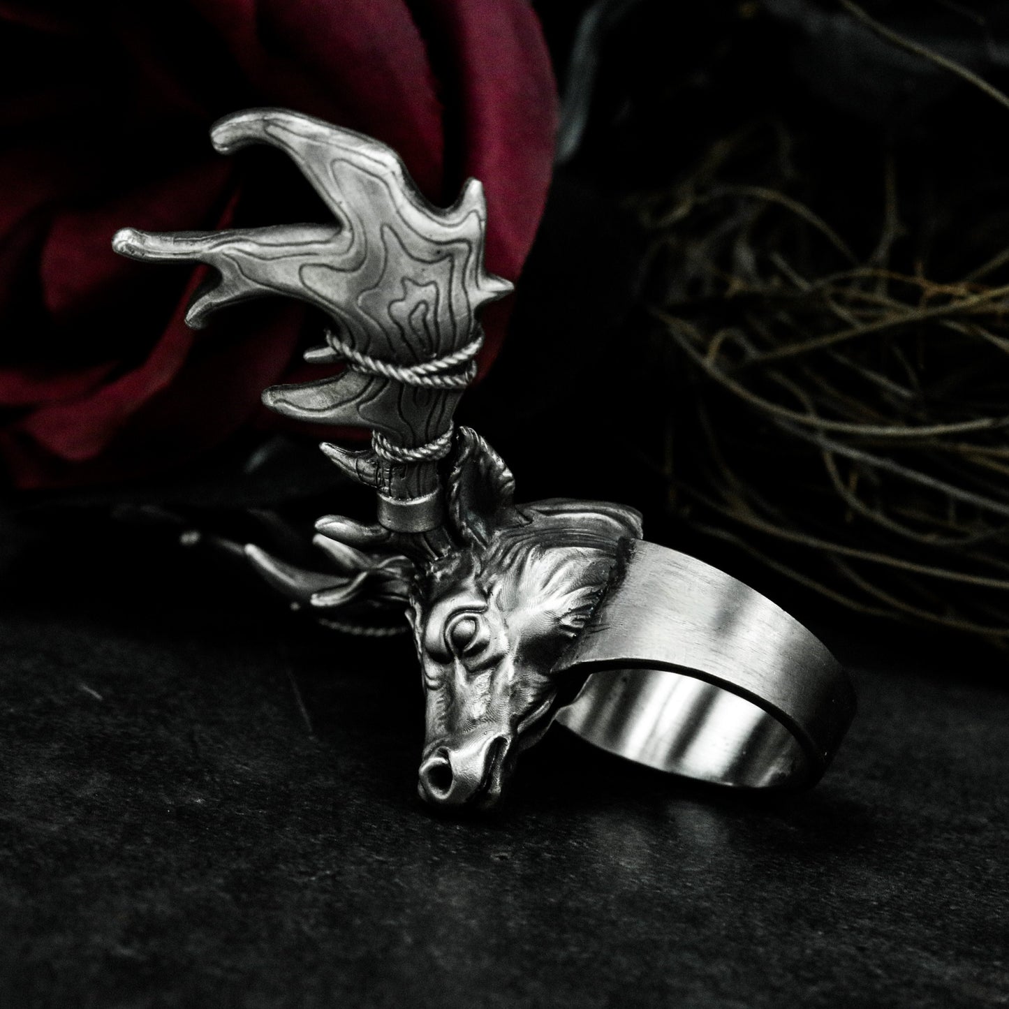 Antler Beast Ring ¨C Handmade 925 Silver Forest Guardian Band