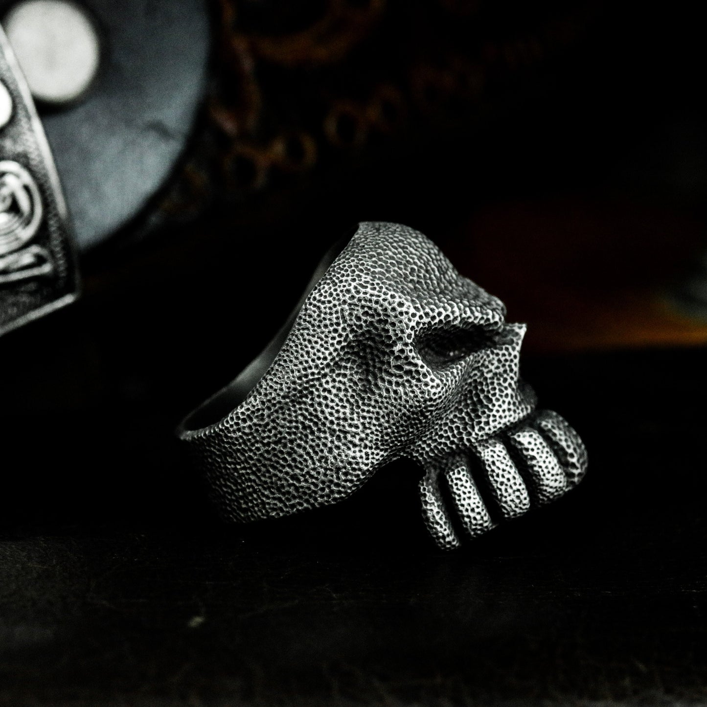 Rough Texture Skull Ring - 925 Silver Handmade