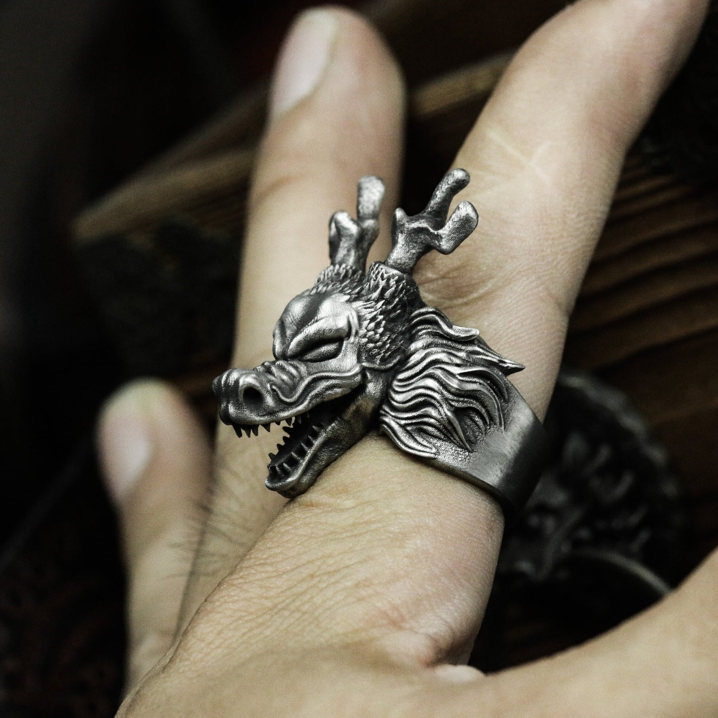 Dragon Horns Ring ¨C Handmade 925 Silver Oriental Myth Beast Band