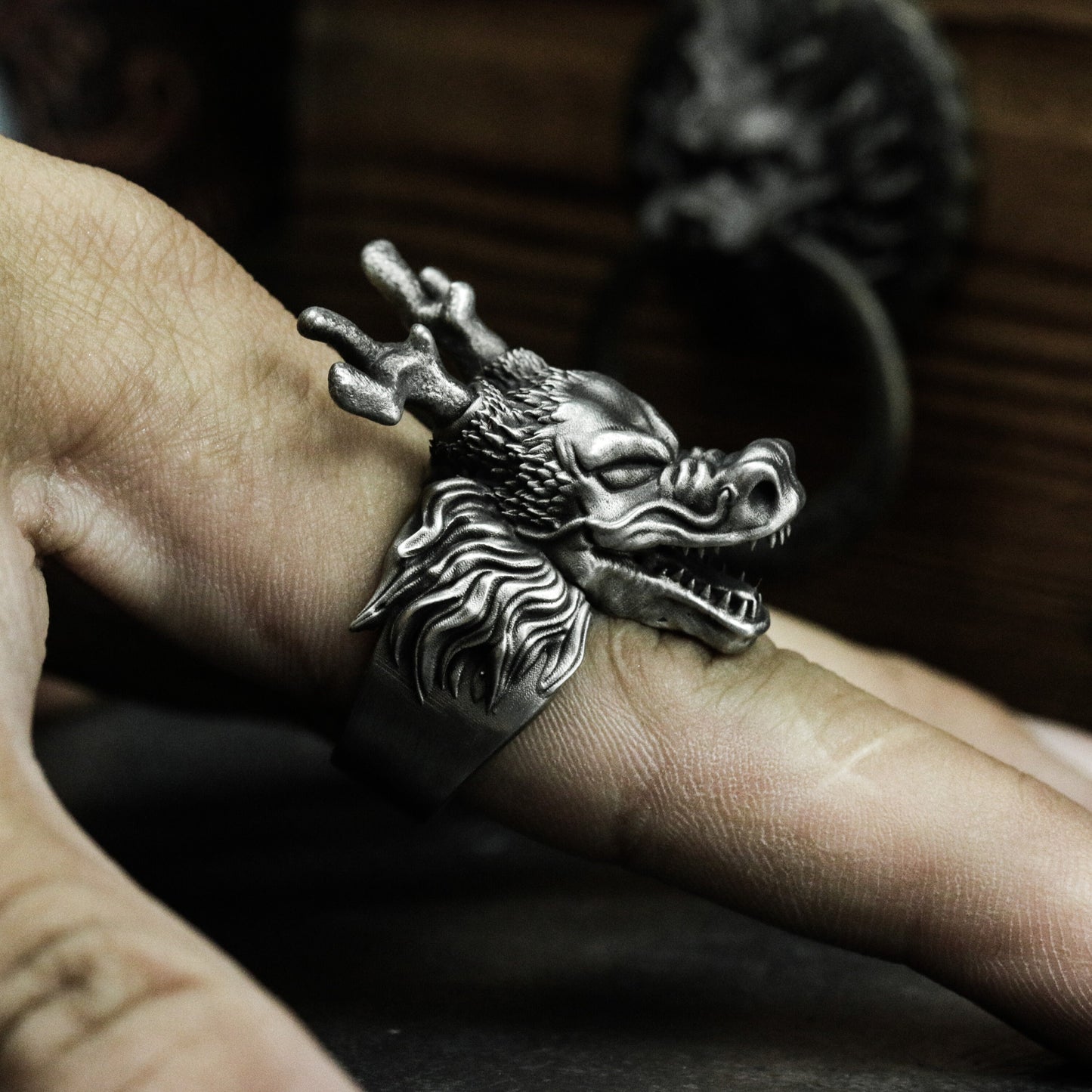 Dragon Horns Ring ¨C Handmade 925 Silver Oriental Myth Beast Band