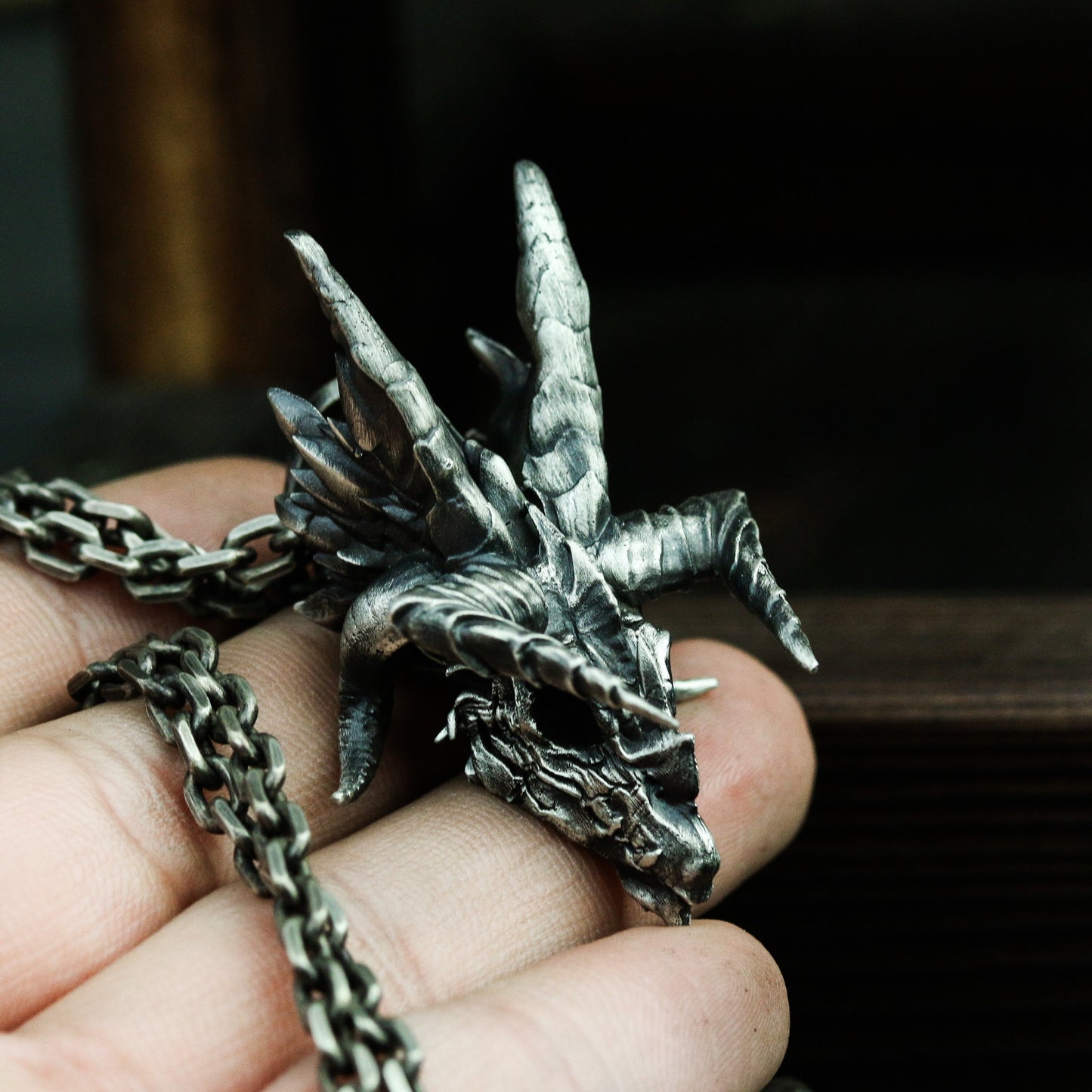 Dragon Skull Pendant ¨C 925 Sterling Silver Handmade