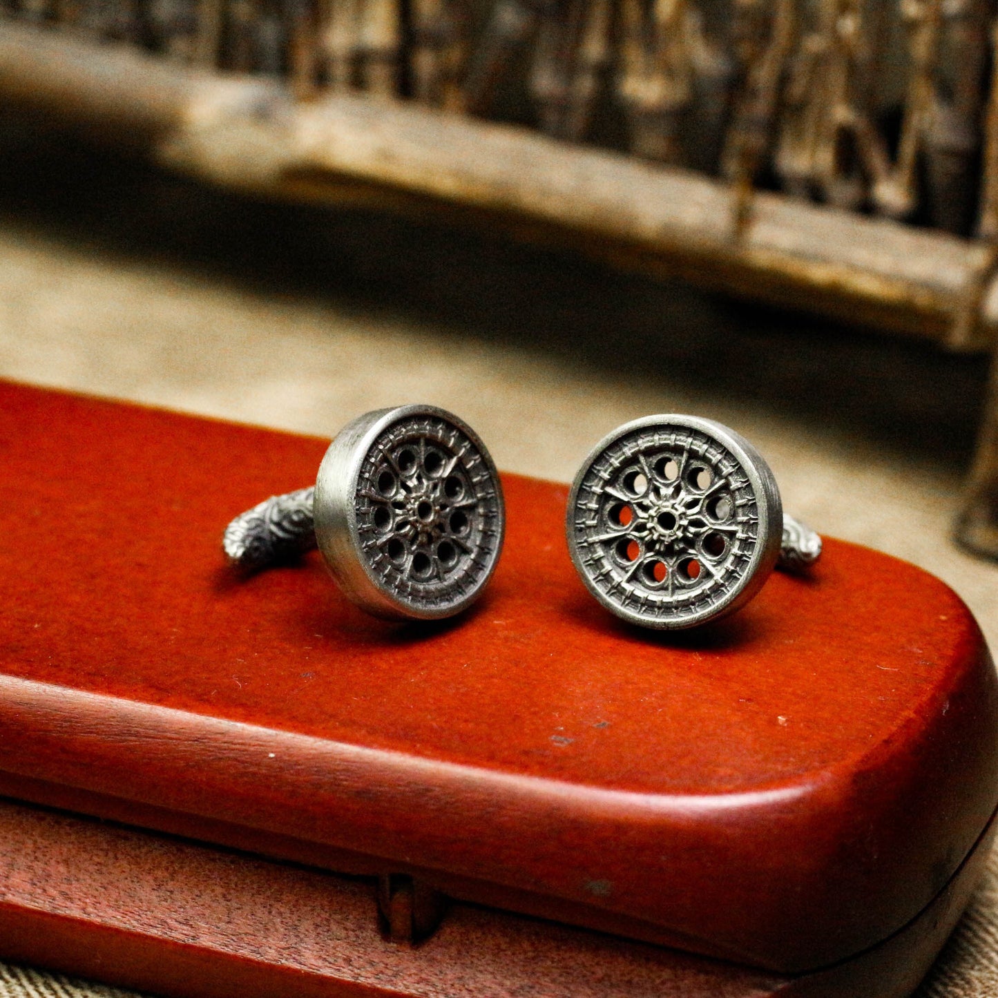 Floral Totem Cufflinks - 925 Sterling Silver Handmade