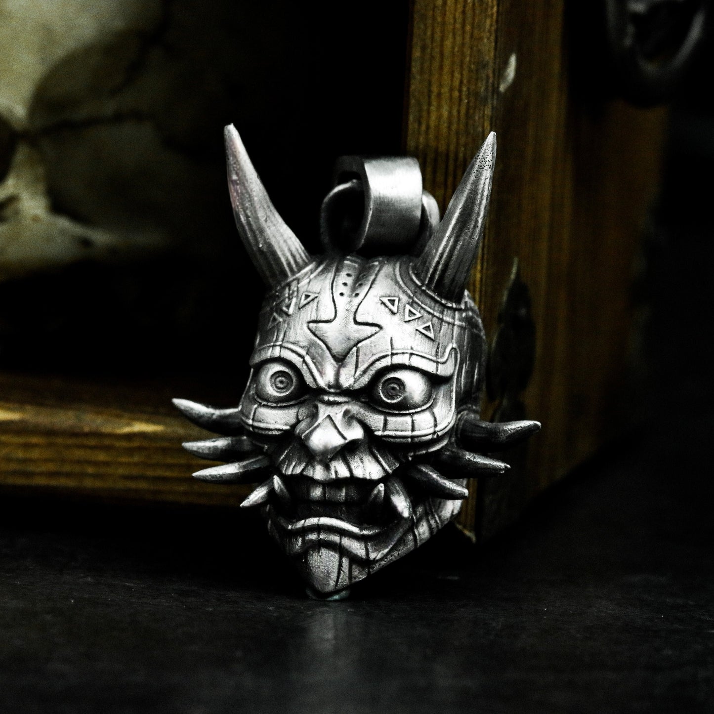 Japanese Evil Spirit Pendant ¨C Handmade 925 Silver Yokai Skull Necklace