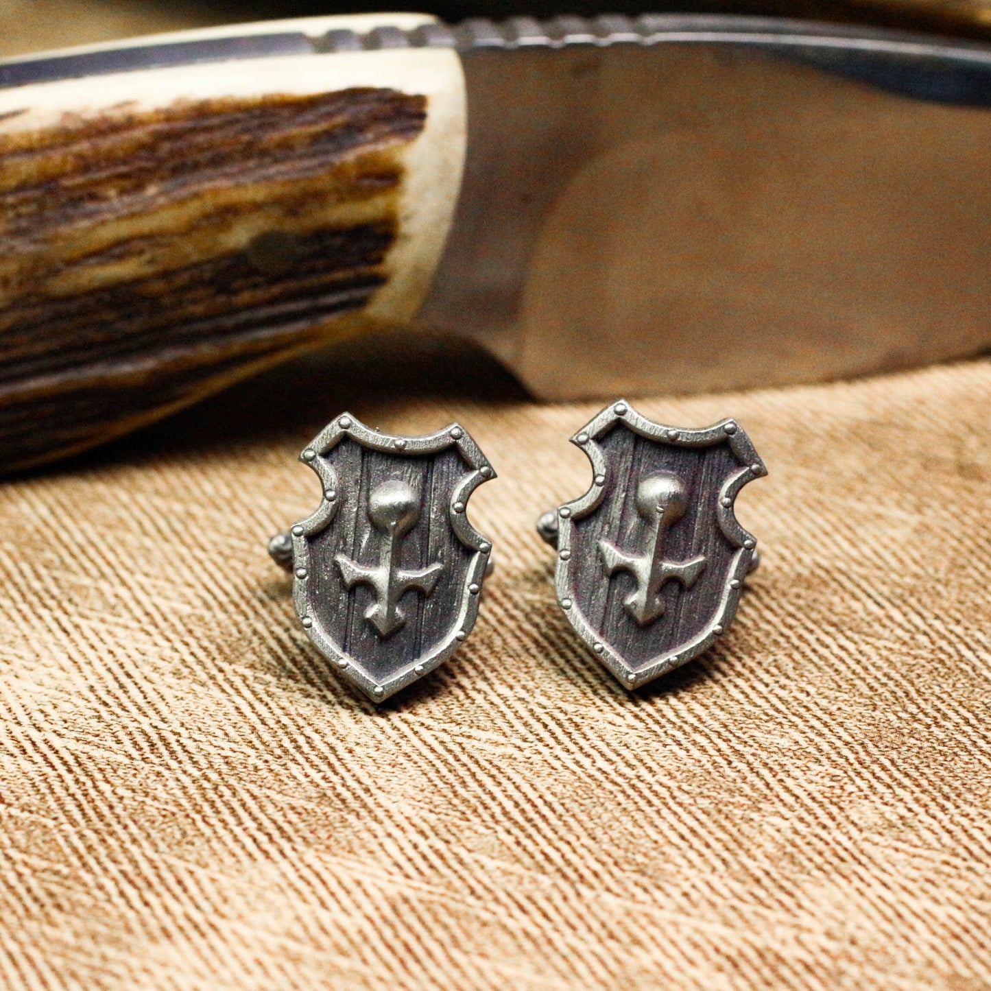 Shield Cufflinks - Handmade 925 Silver Pirate Anchor Design
