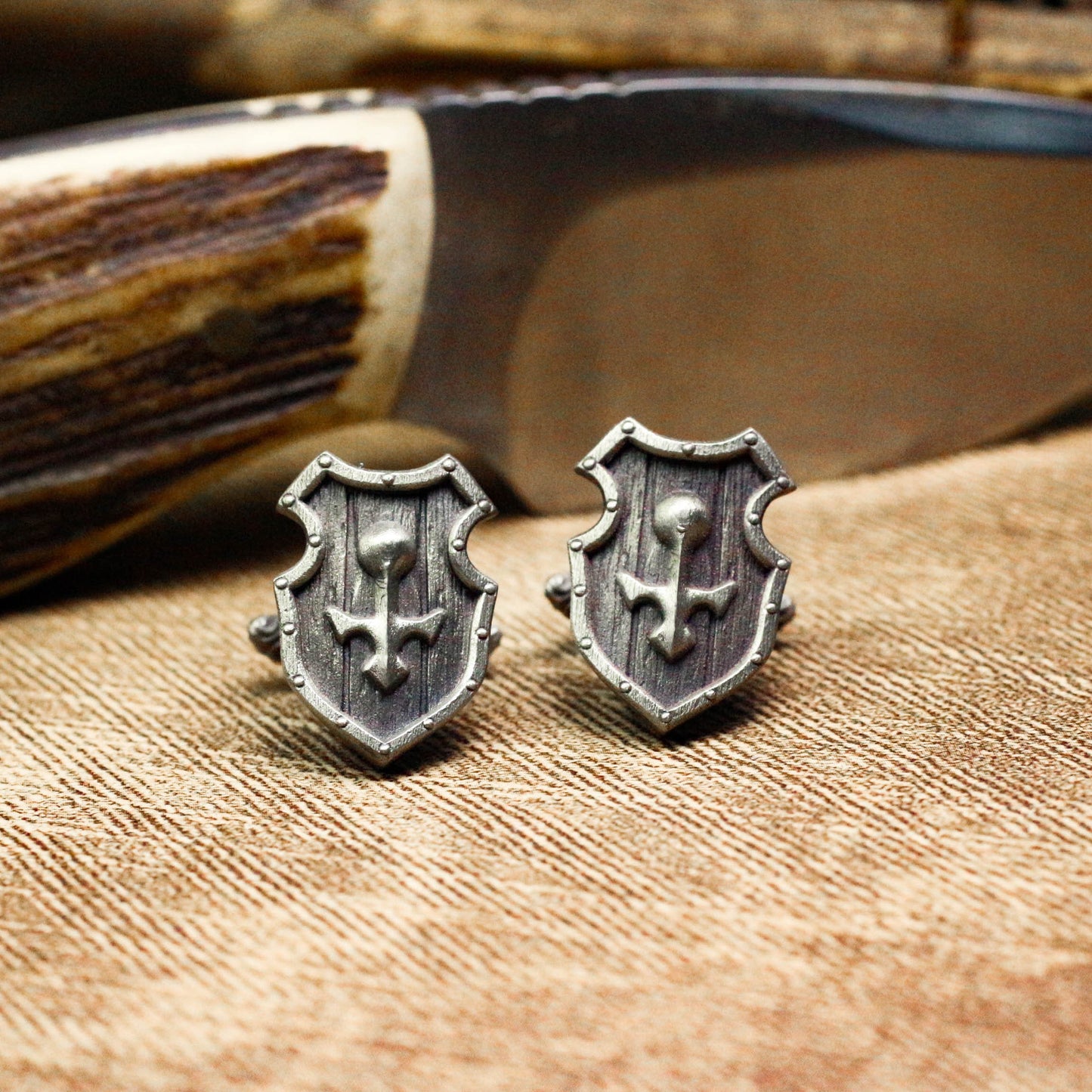 Shield Cufflinks - Handmade 925 Silver Pirate Anchor Design