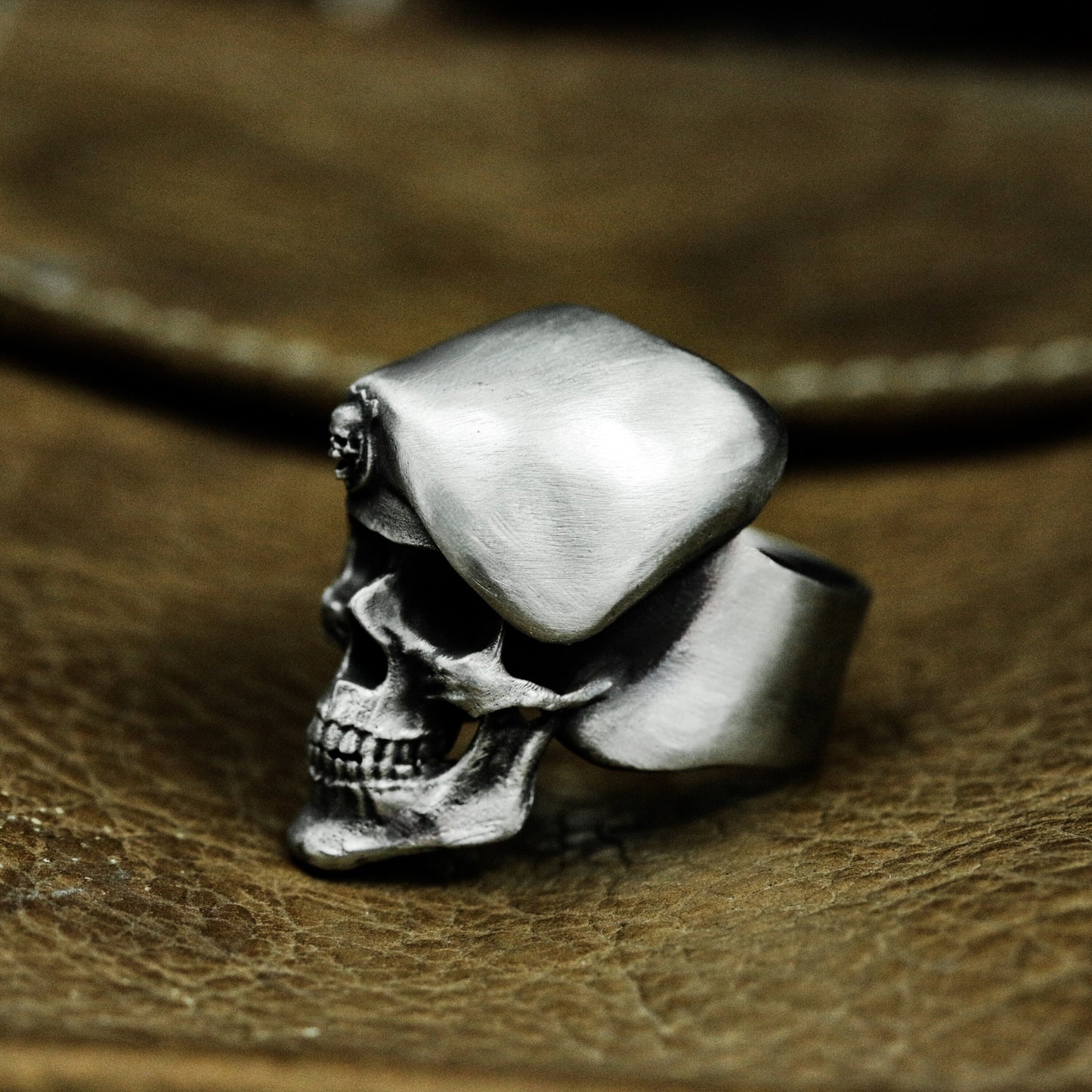 Gothic Skull Ring - Handmade 925 Silver Military Design