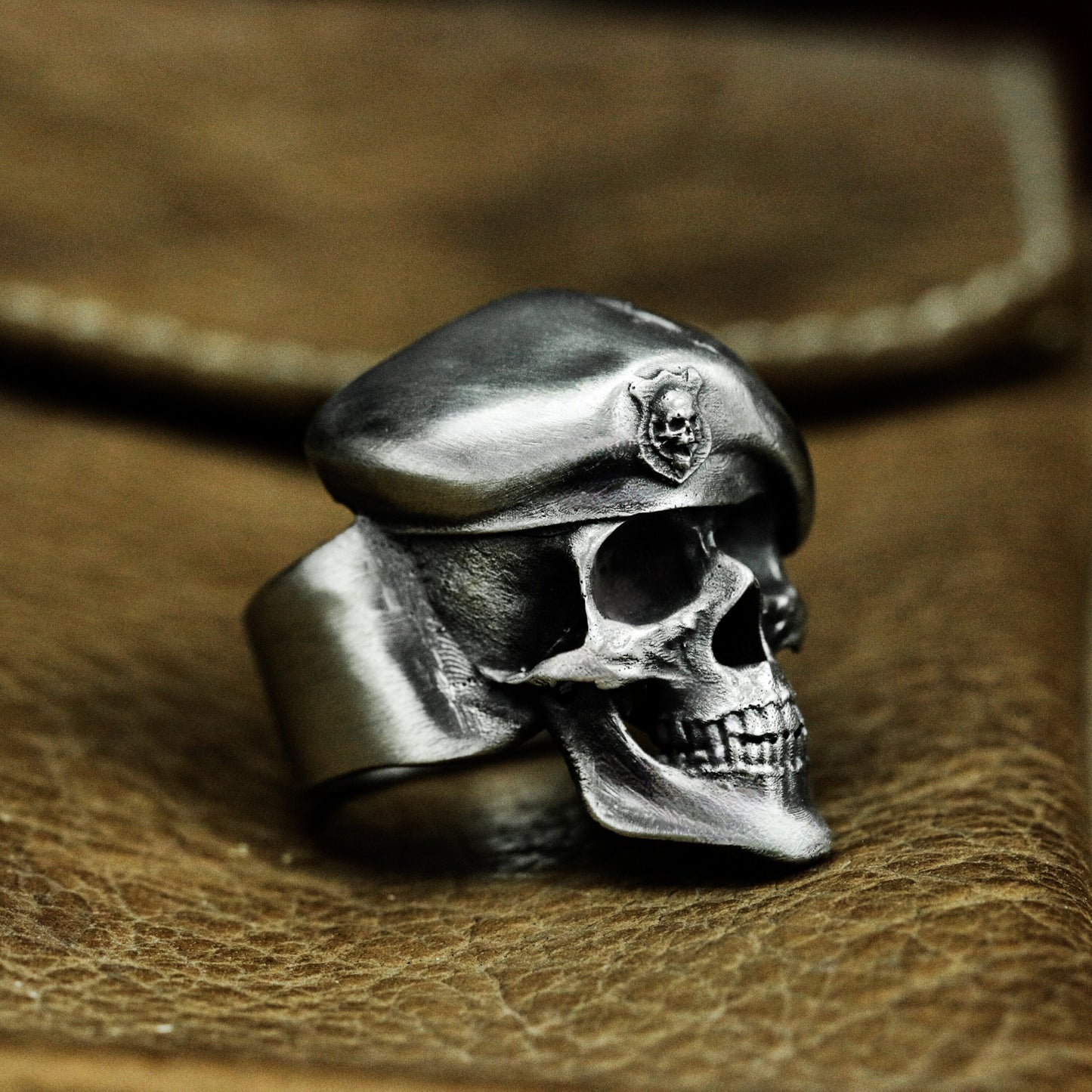Gothic Skull Ring - Handmade 925 Silver Military Design