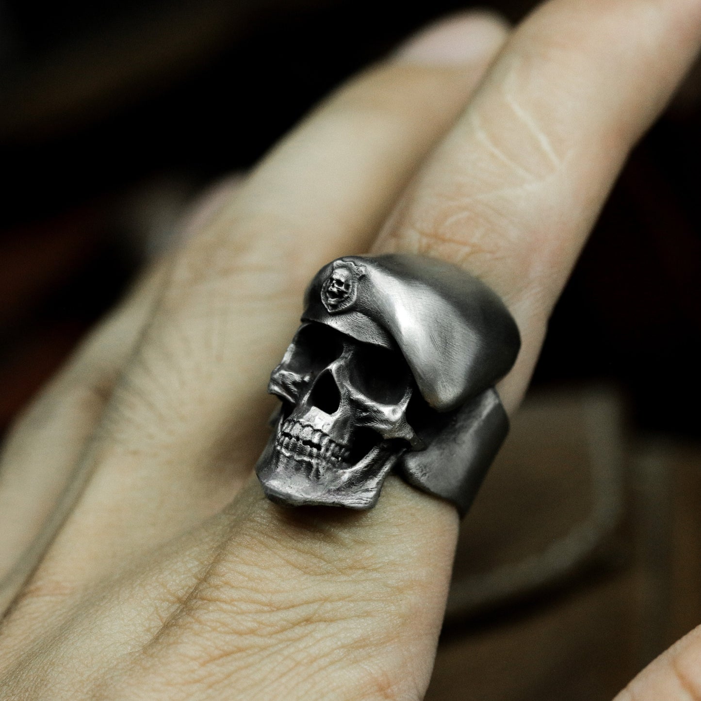 Gothic Skull Ring - Handmade 925 Silver Military Design