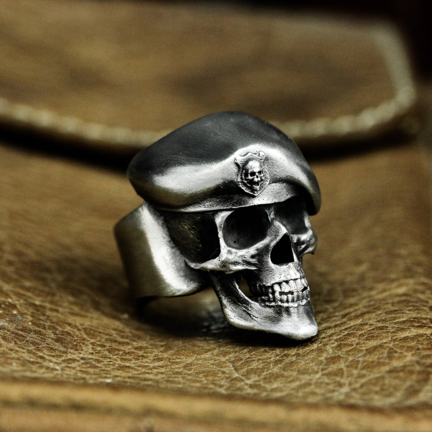 Gothic Skull Ring - Handmade 925 Silver Military Design