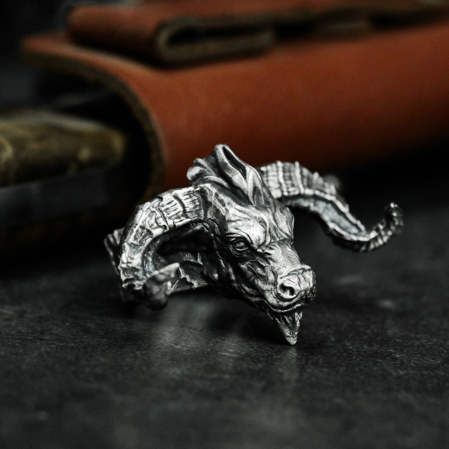 Horned Demon Ring ¨C Handmade 925 Silver Infernal Beast Band