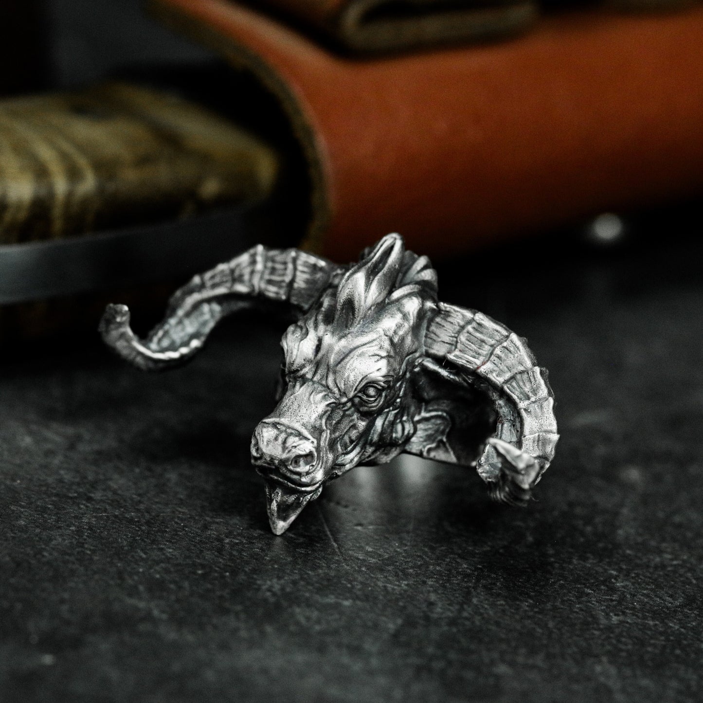Horned Demon Ring ¨C Handmade 925 Silver Infernal Beast Band